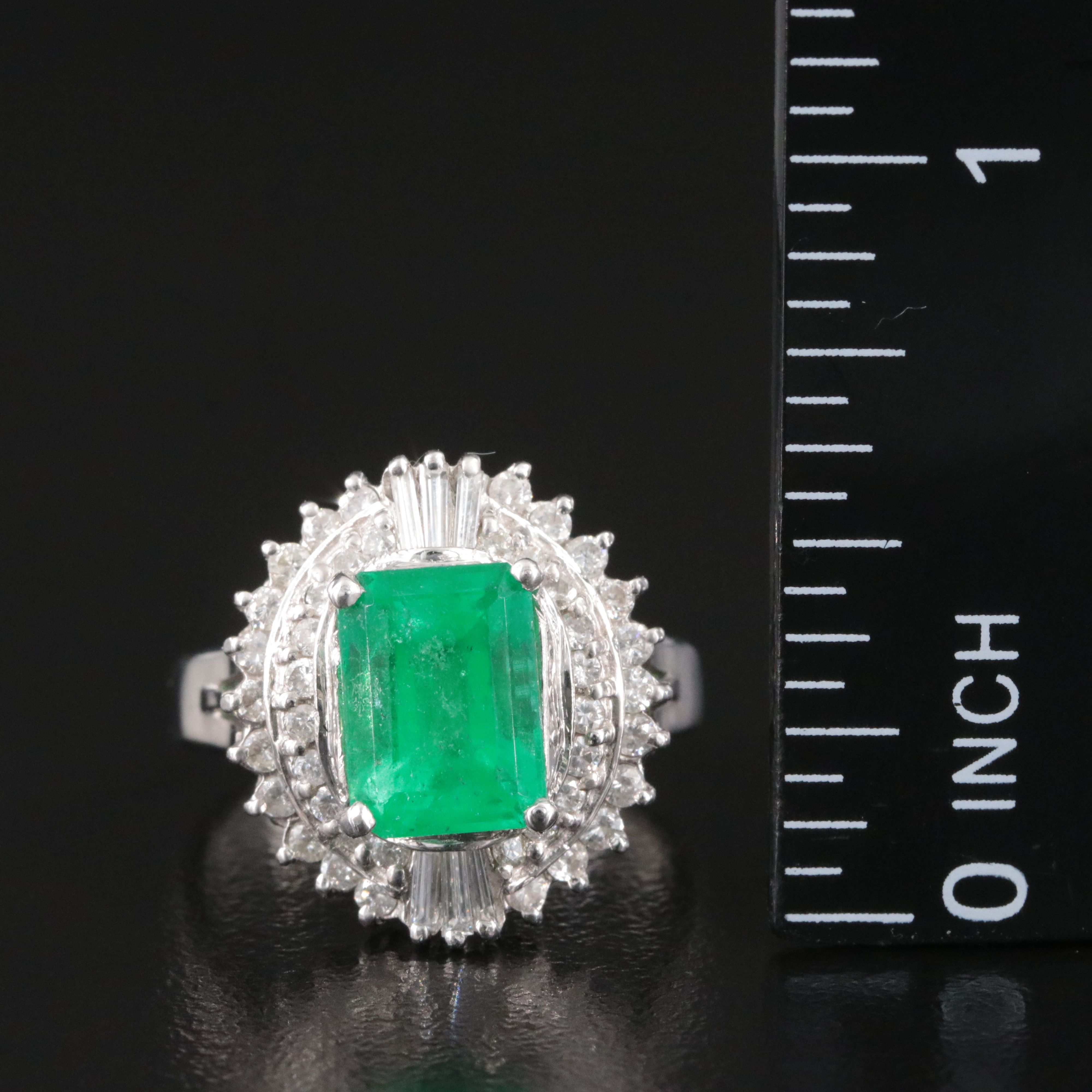 Platinum 2.07 CT Colombian Emerald and Diamond Ring with GIA Report