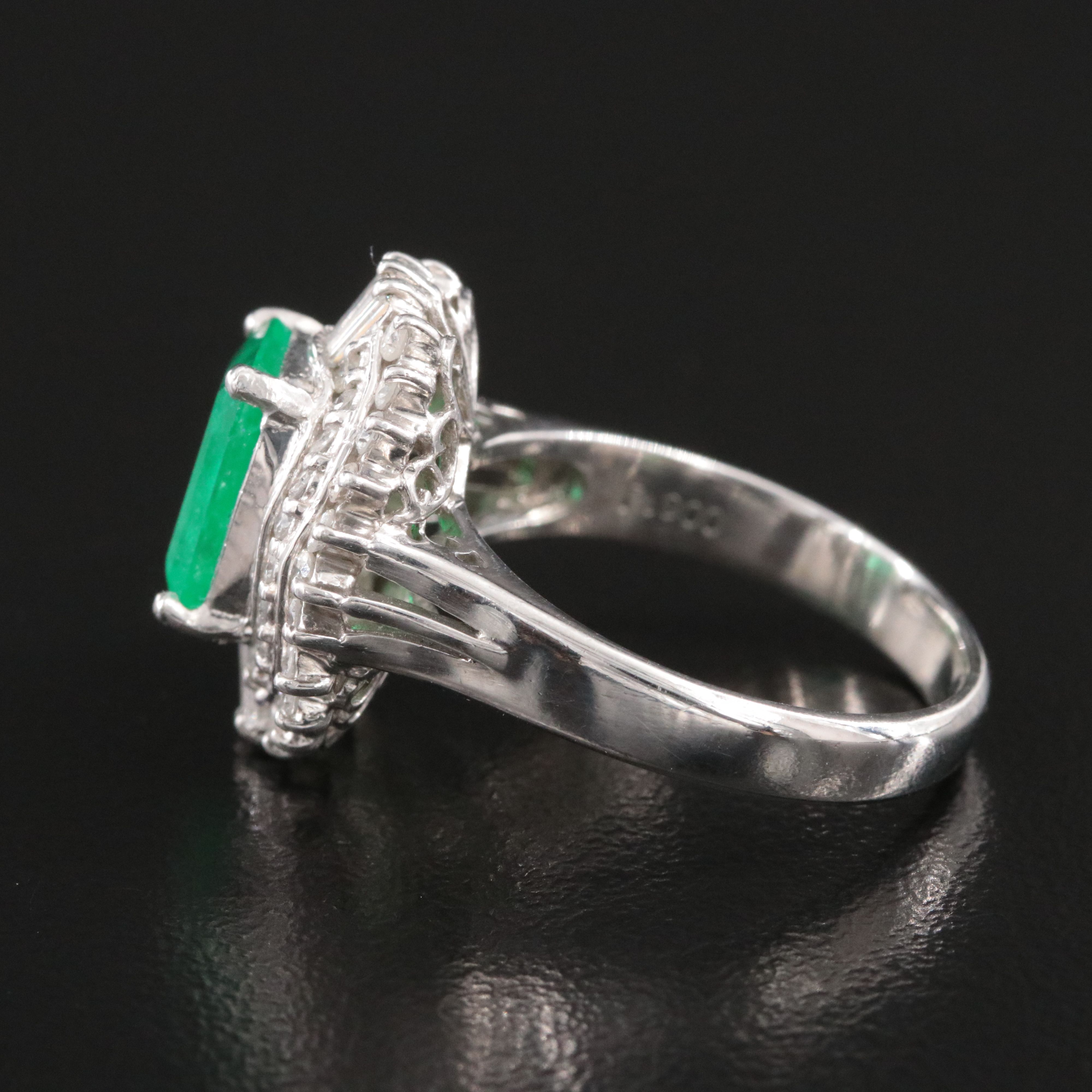 Platinum 2.07 CT Colombian Emerald and Diamond Ring with GIA Report
