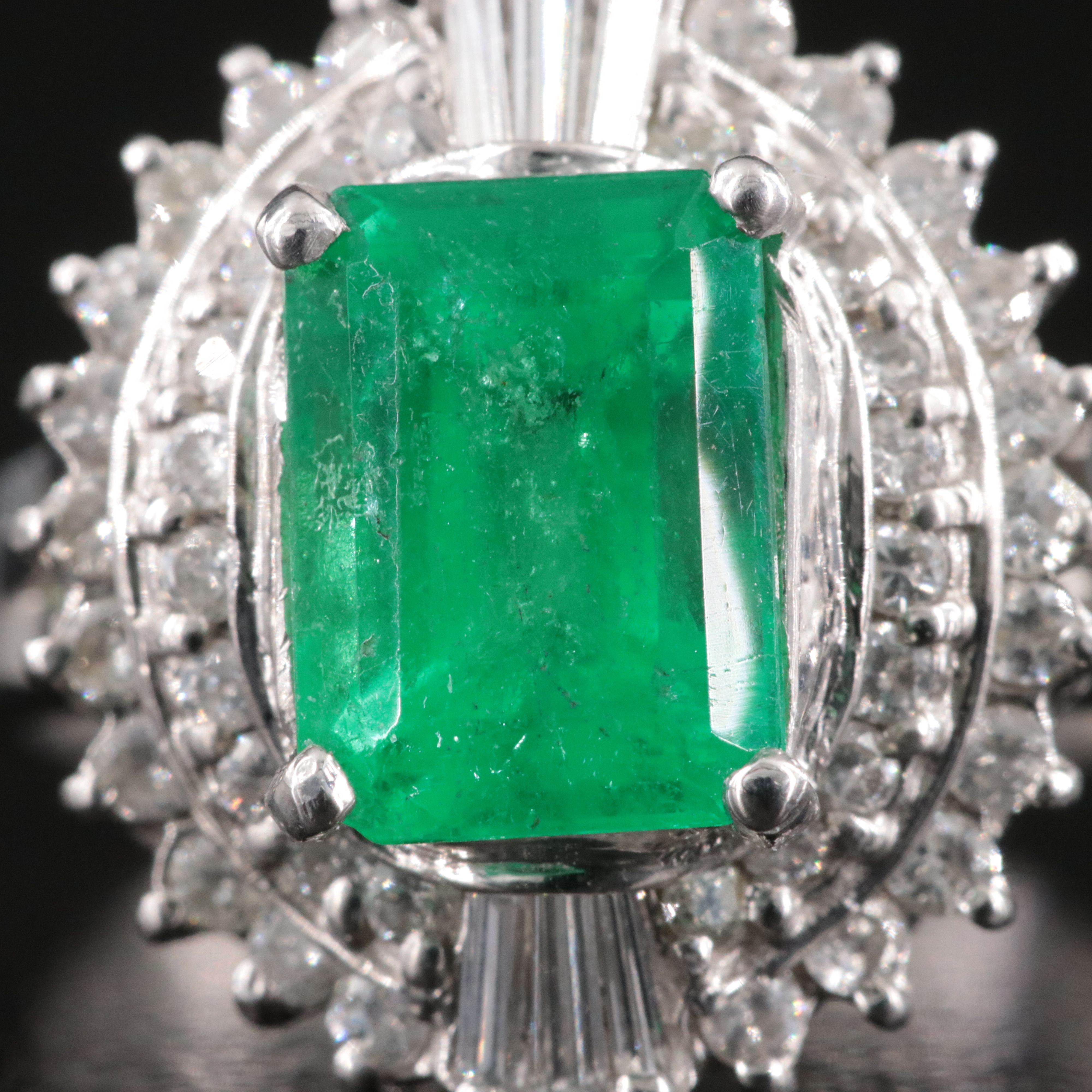 Platinum 2.07 CT Colombian Emerald and Diamond Ring with GIA Report