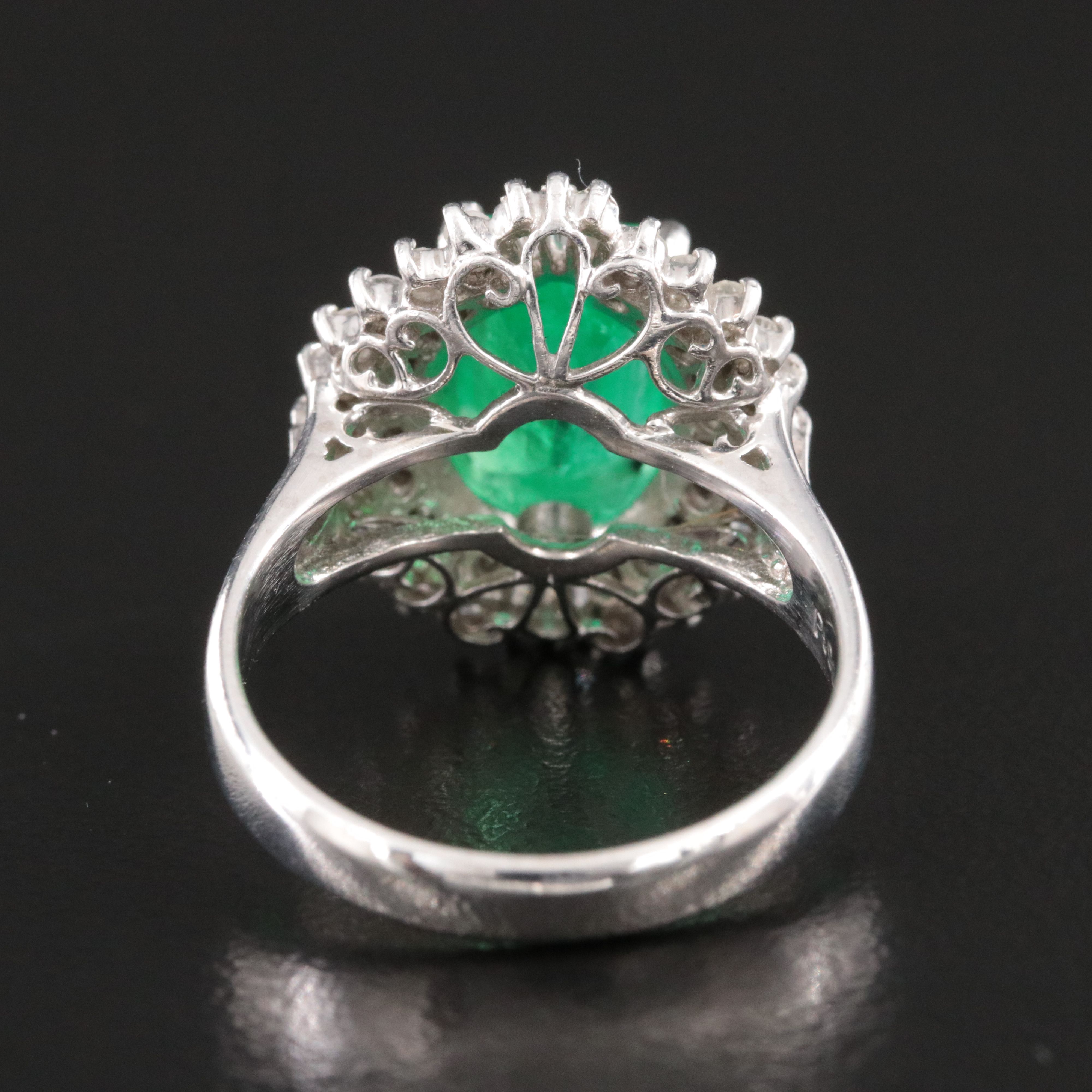 Platinum 2.07 CT Colombian Emerald and Diamond Ring with GIA Report