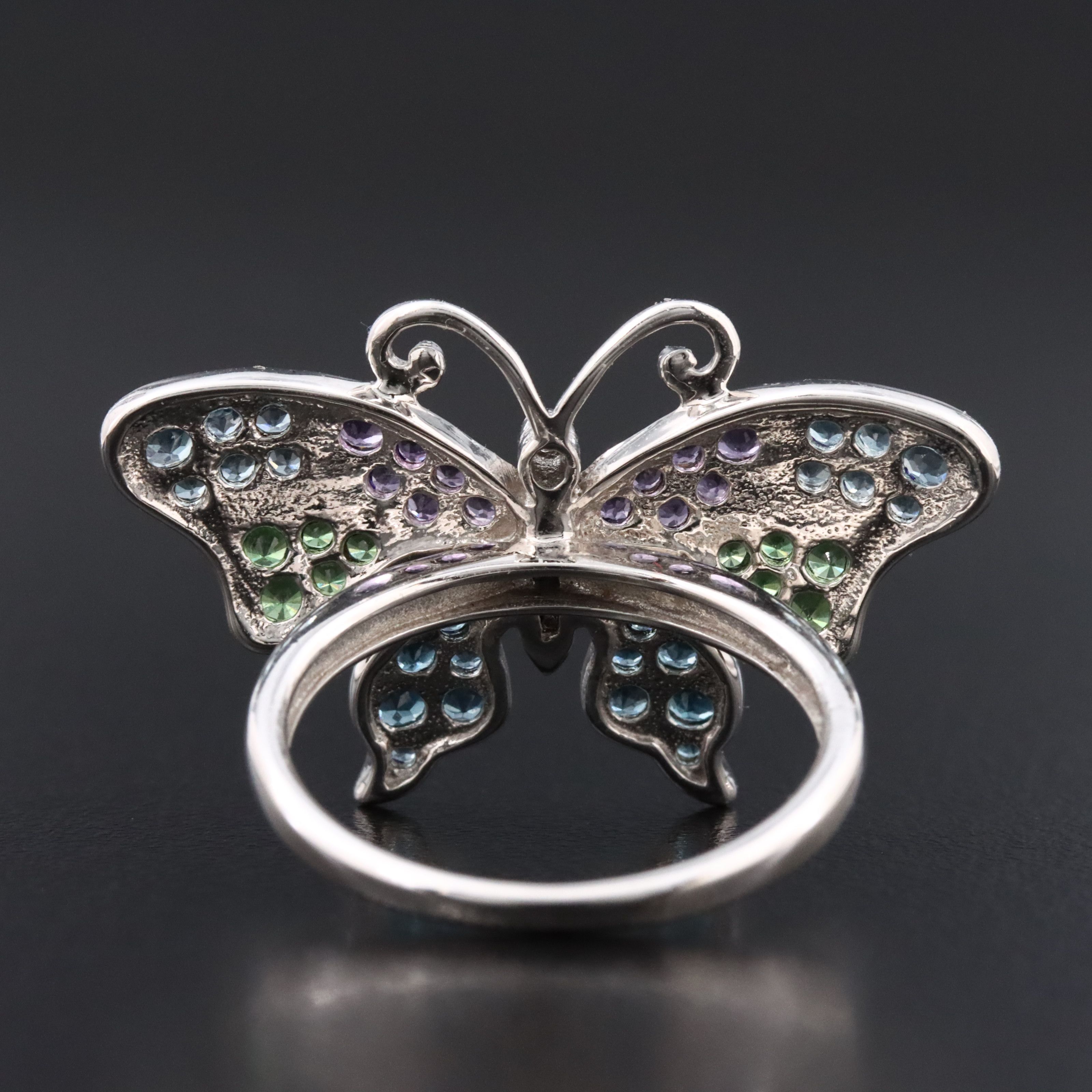 14K Multicolored Butterfly Ring with Topaz, Amethyst, and Tsavorite