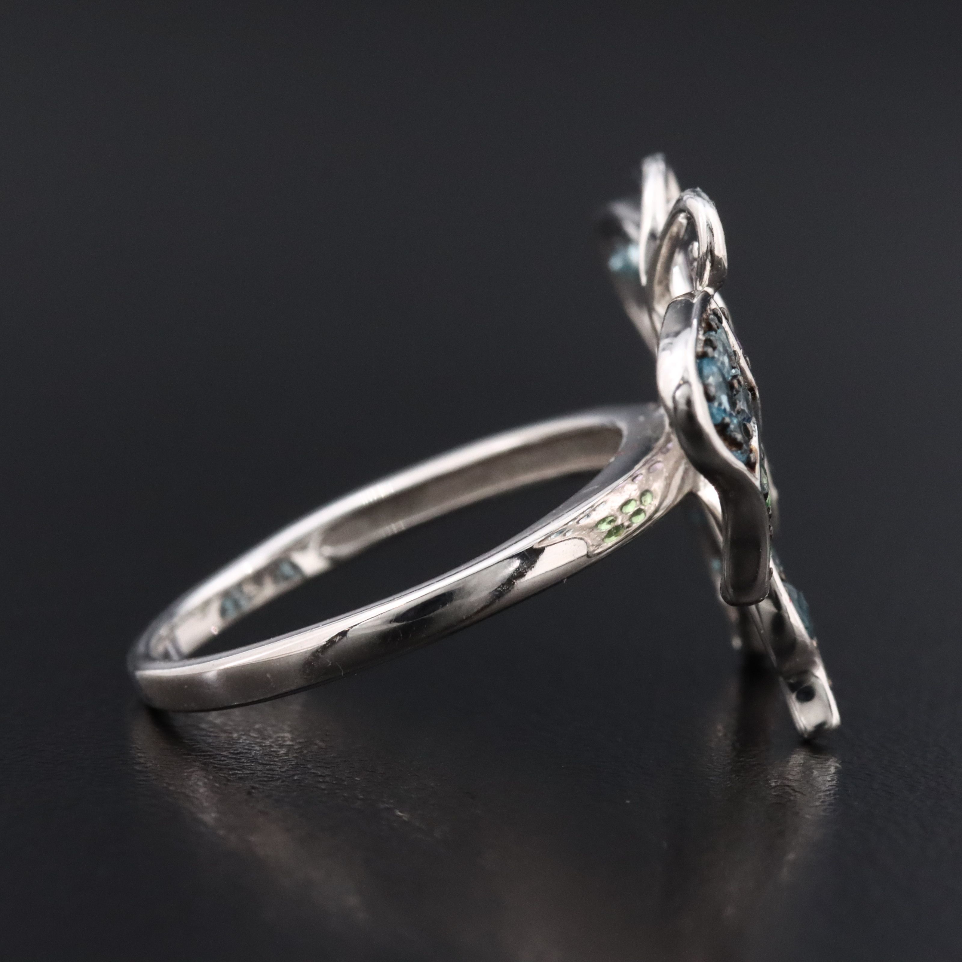 14K Multicolored Butterfly Ring with Topaz, Amethyst, and Tsavorite