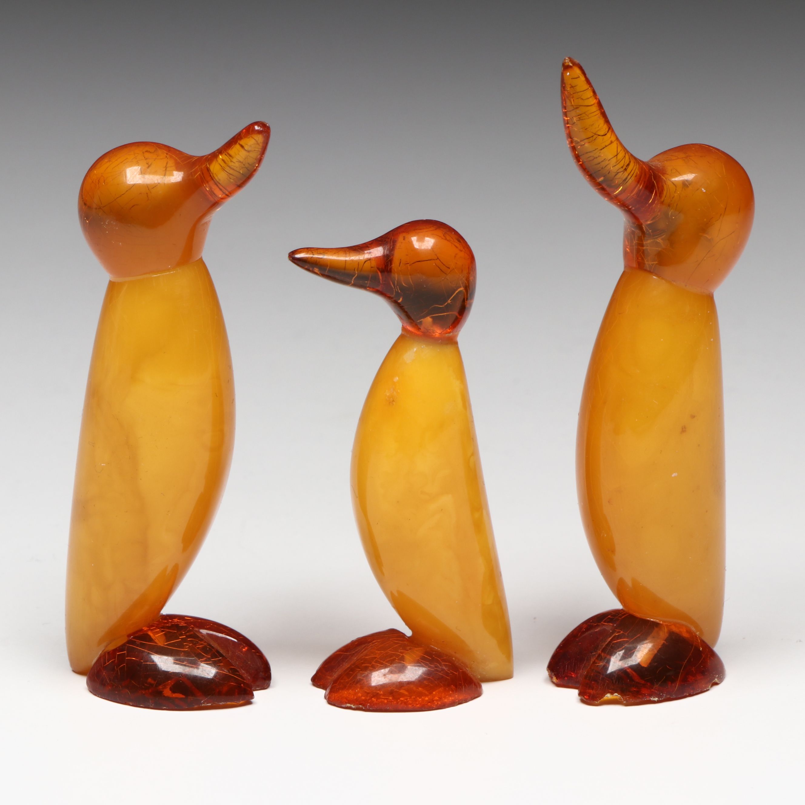 Chinese Carved Amber Penguins