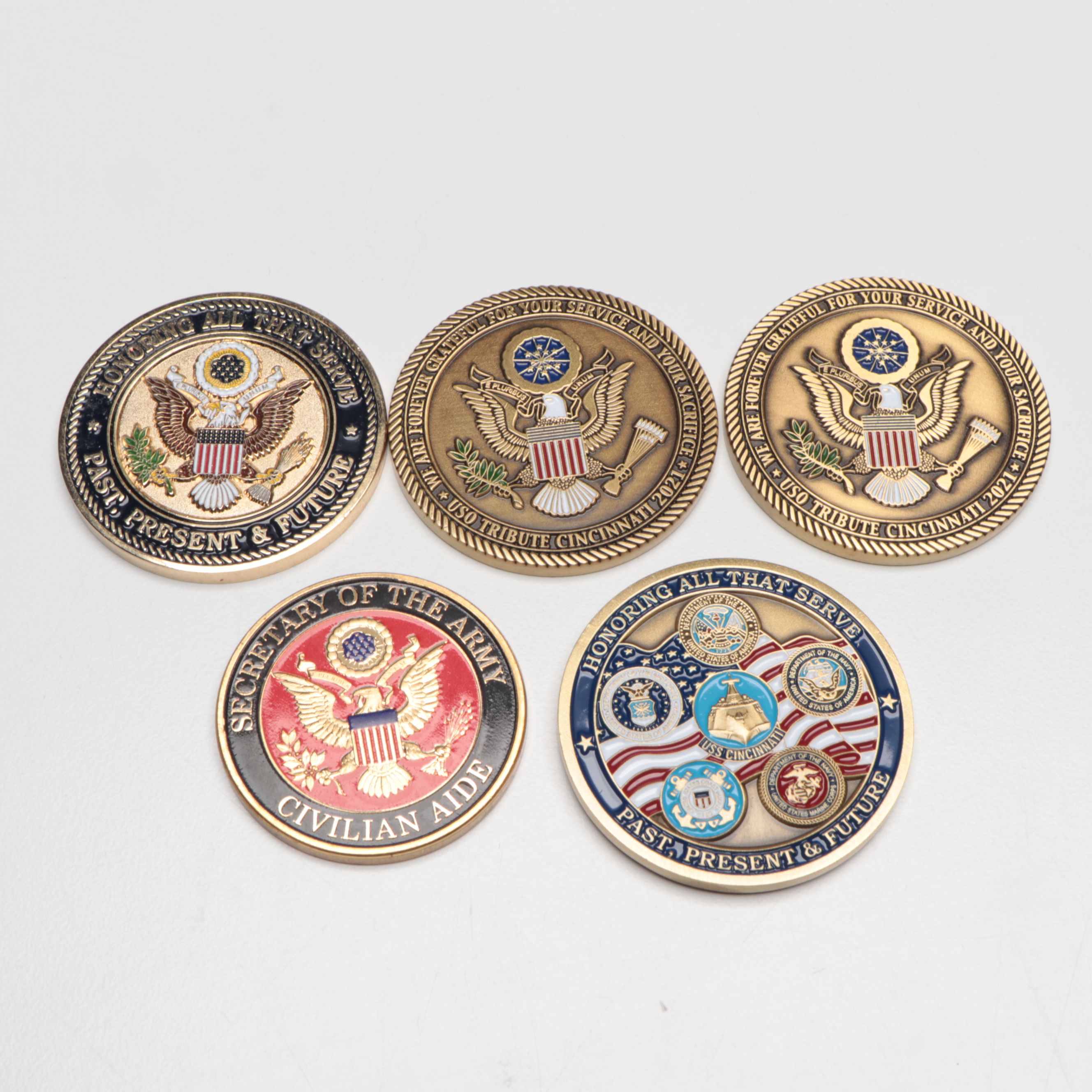 USO Cincinnati Military Service Tokens with White House Inscribed Pen