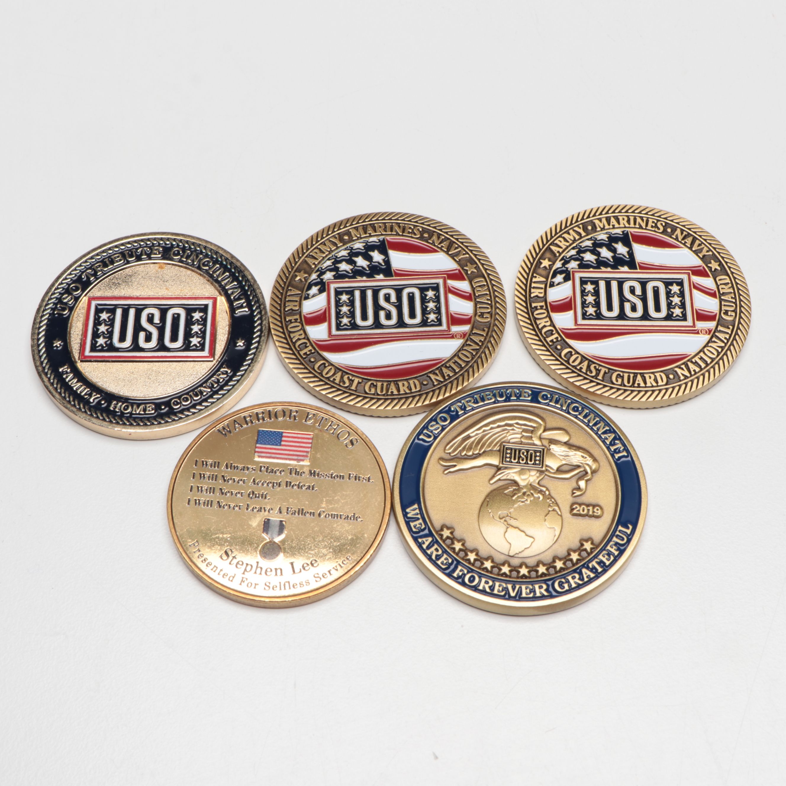 USO Cincinnati Military Service Tokens with White House Inscribed Pen