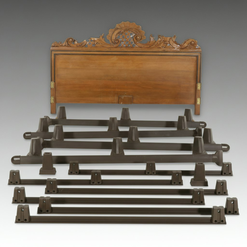 Louis XV Rococo Style Carved Oak King Size Headboard with Queen Size Frame