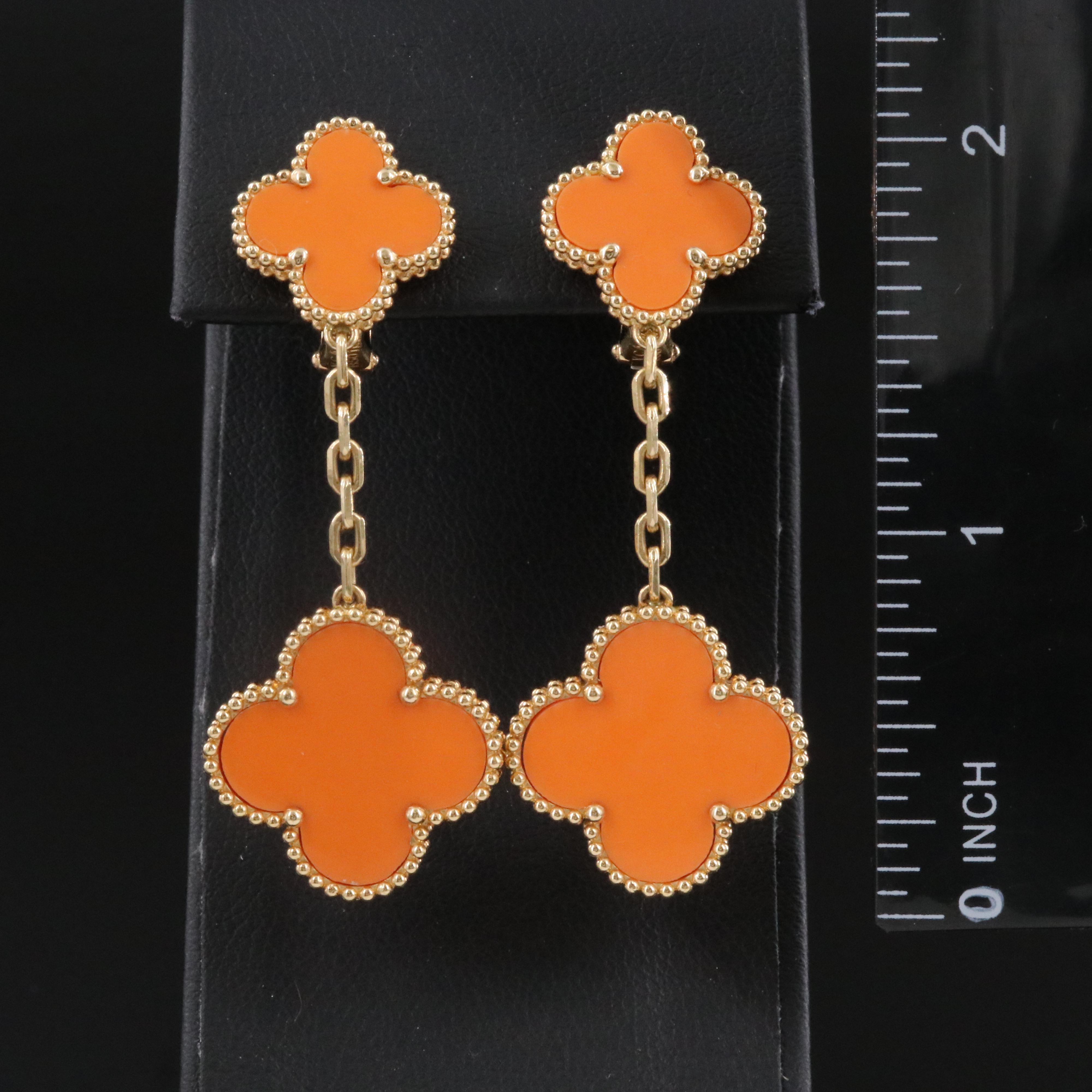 Van Cleef & Arpels Magic Alhambra 18K Coral Earrings