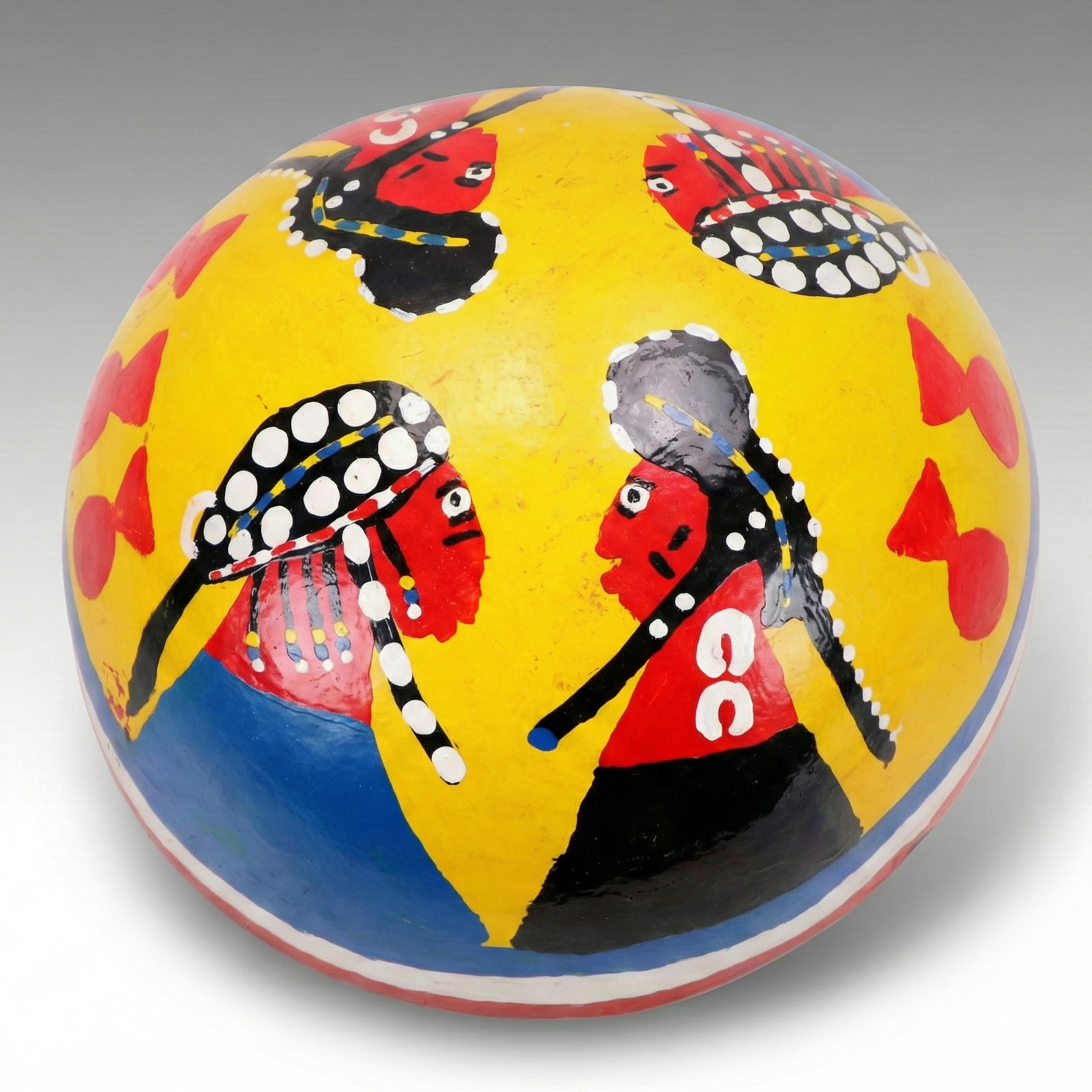 Folk Art Hand-Painted Gourd Depicting Fulani Women