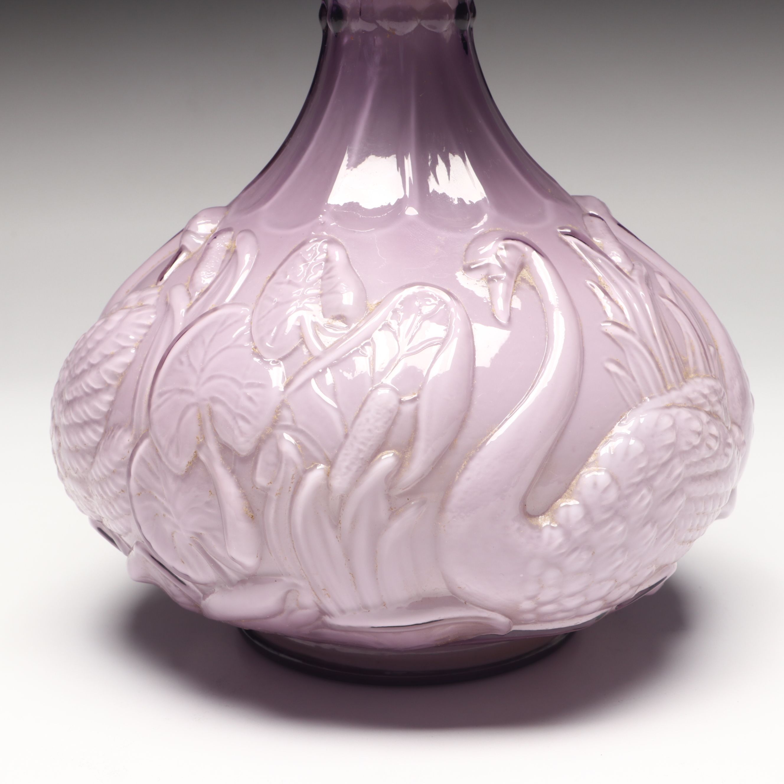 Fenton Embossed Swan Purple Glass Vase
