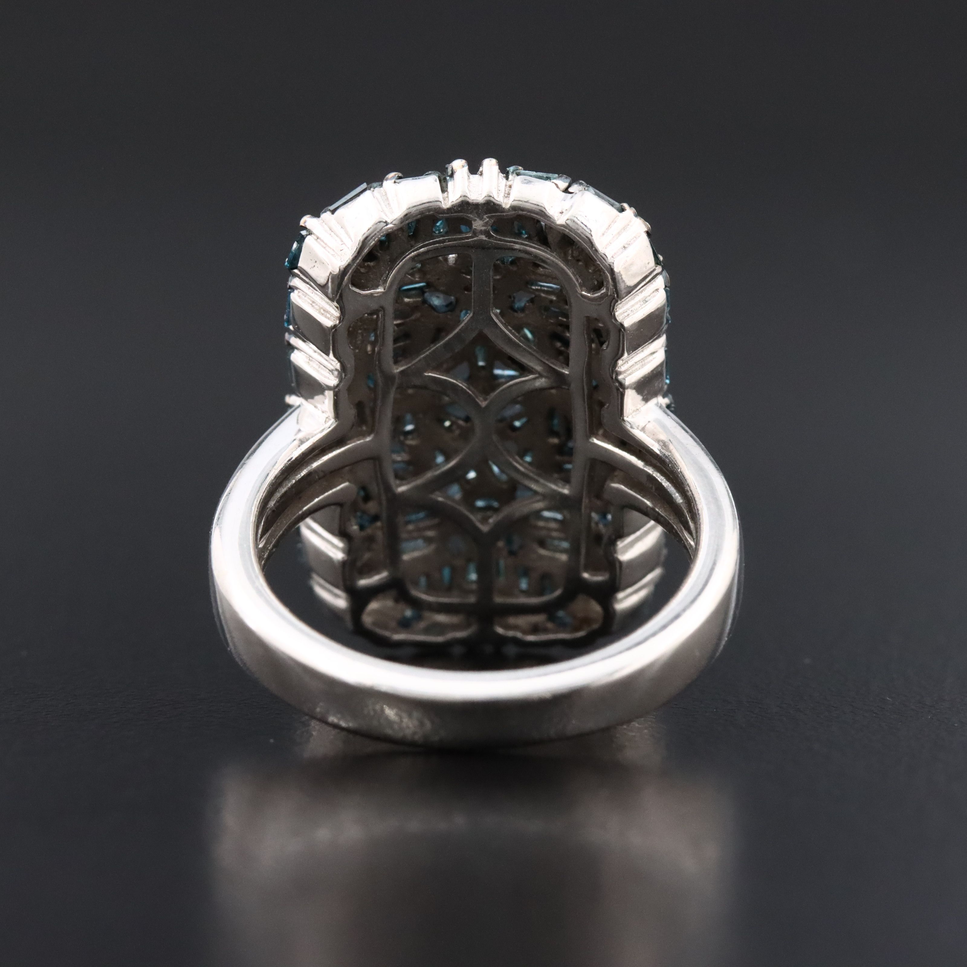 Sterling 1.00 CTW Fancy Blue Diamond Cluster Shield Ring