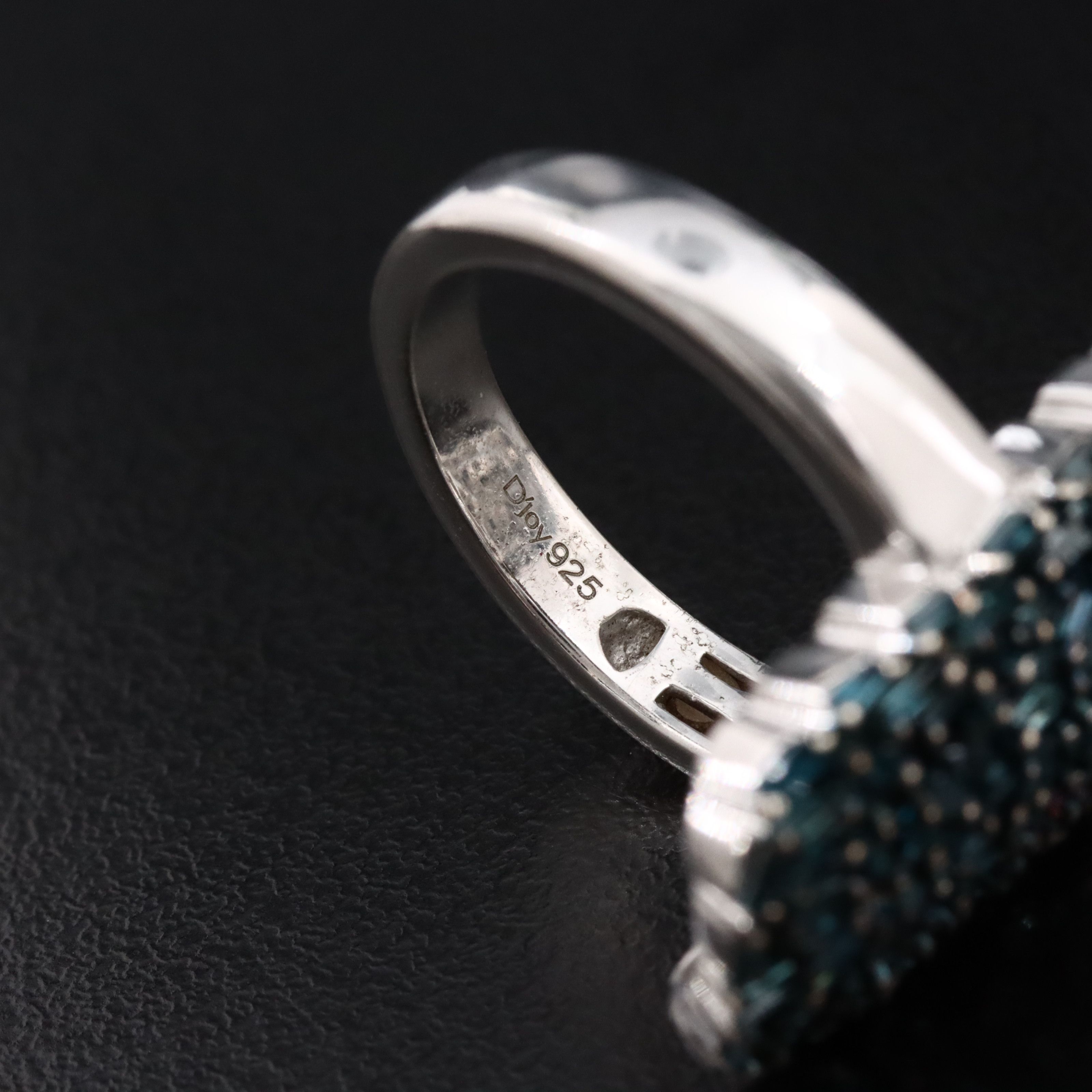 Sterling 1.00 CTW Fancy Blue Diamond Cluster Shield Ring