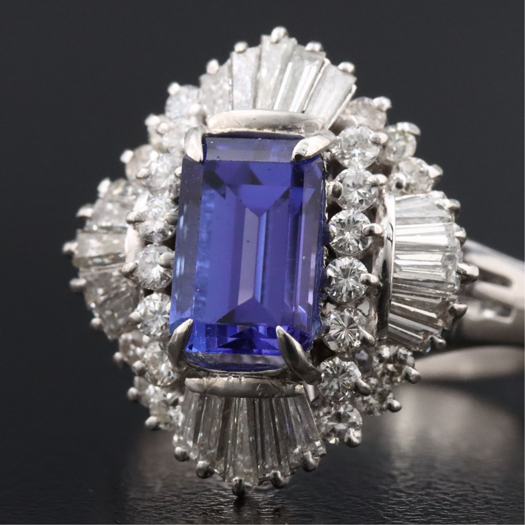 Platinum Tanzanite and Diamond Ballerina Ring