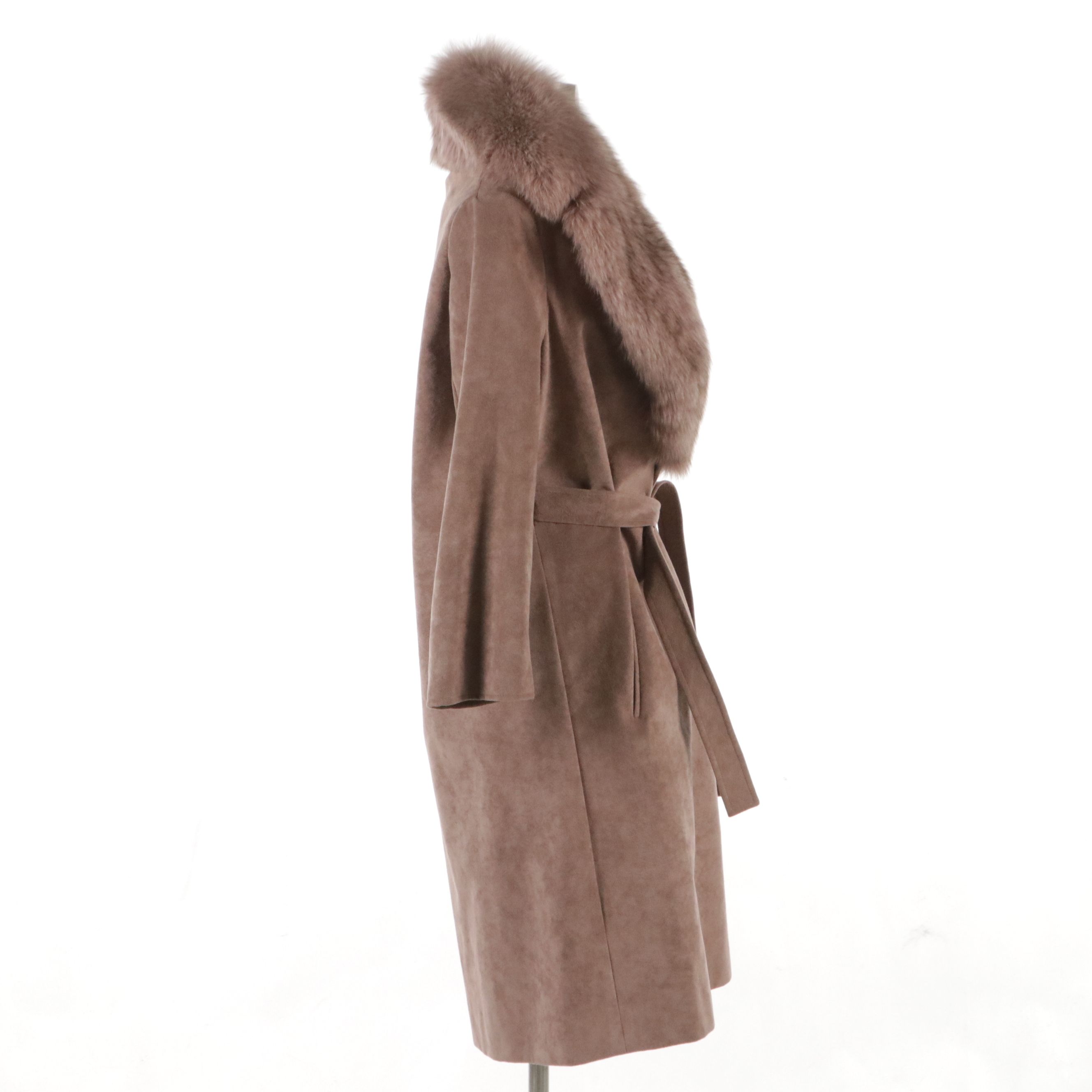Samuel Robert by Peter Hatsi Androu Dusty Mauve Suede Coat with Fox Fur Trim