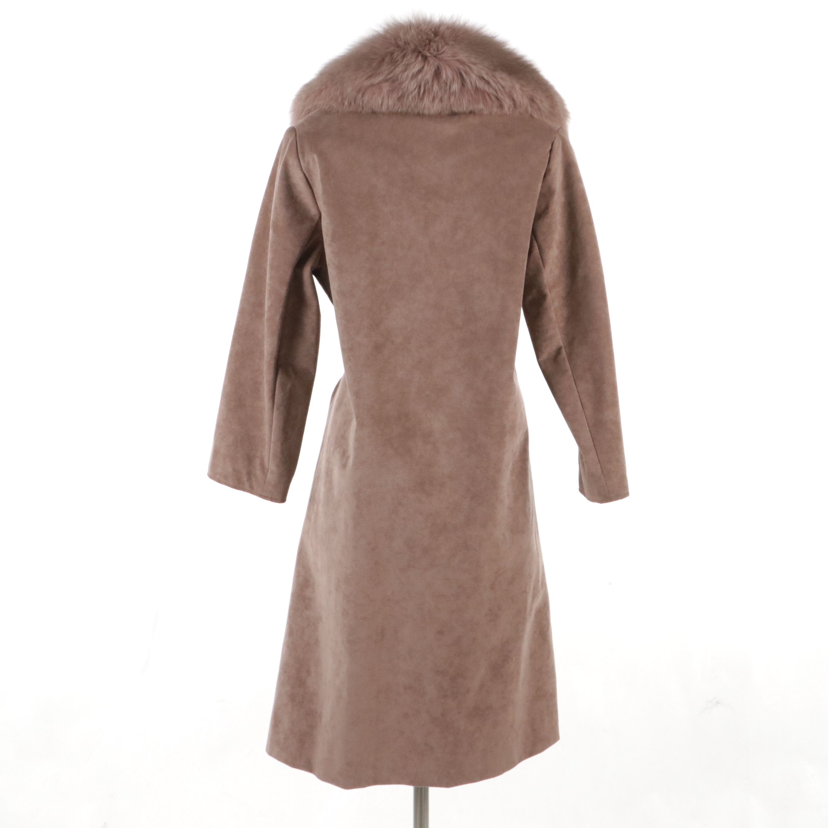 Samuel Robert by Peter Hatsi Androu Dusty Mauve Suede Coat with Fox Fur Trim