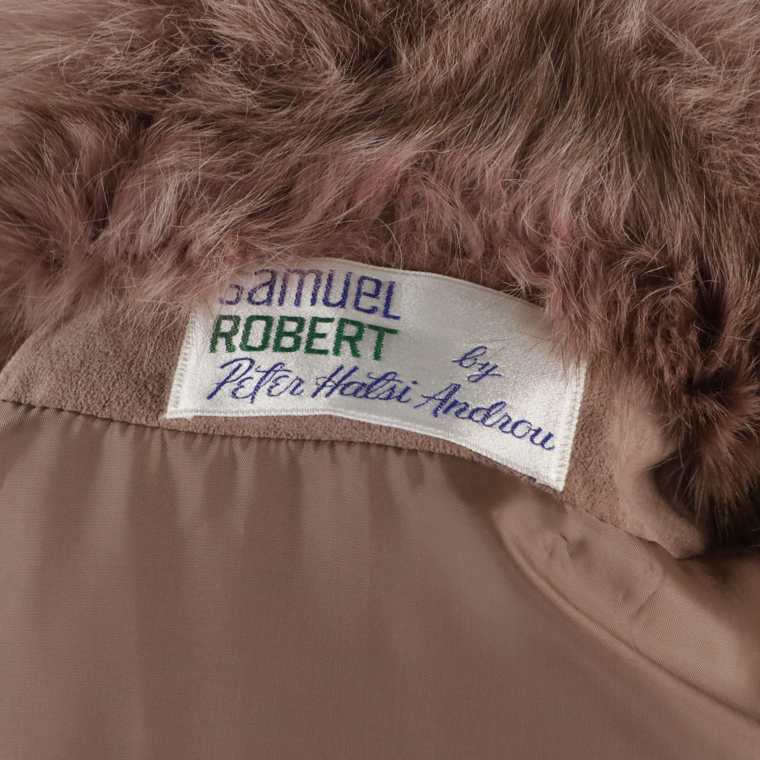 Samuel Robert by Peter Hatsi Androu Dusty Mauve Suede Coat with Fox Fur Trim