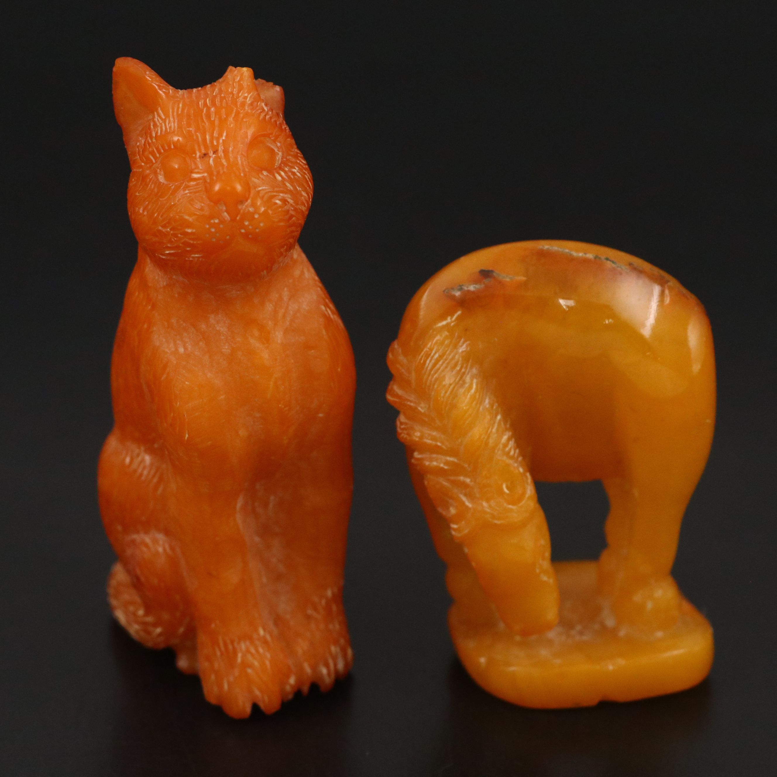 Chinese Carved Mutton Fat Amber Horse, Cat and Other Animals