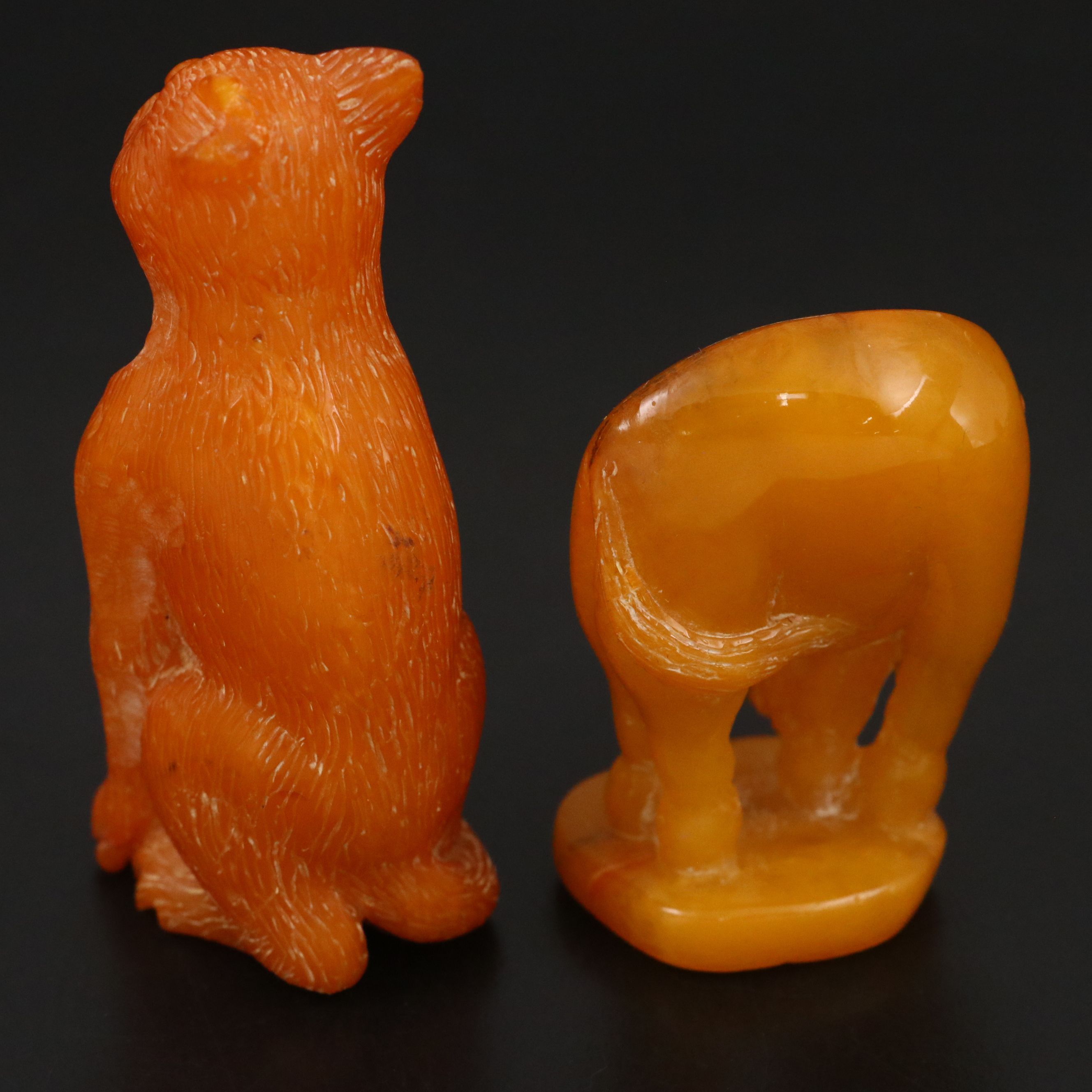 Chinese Carved Mutton Fat Amber Horse, Cat and Other Animals