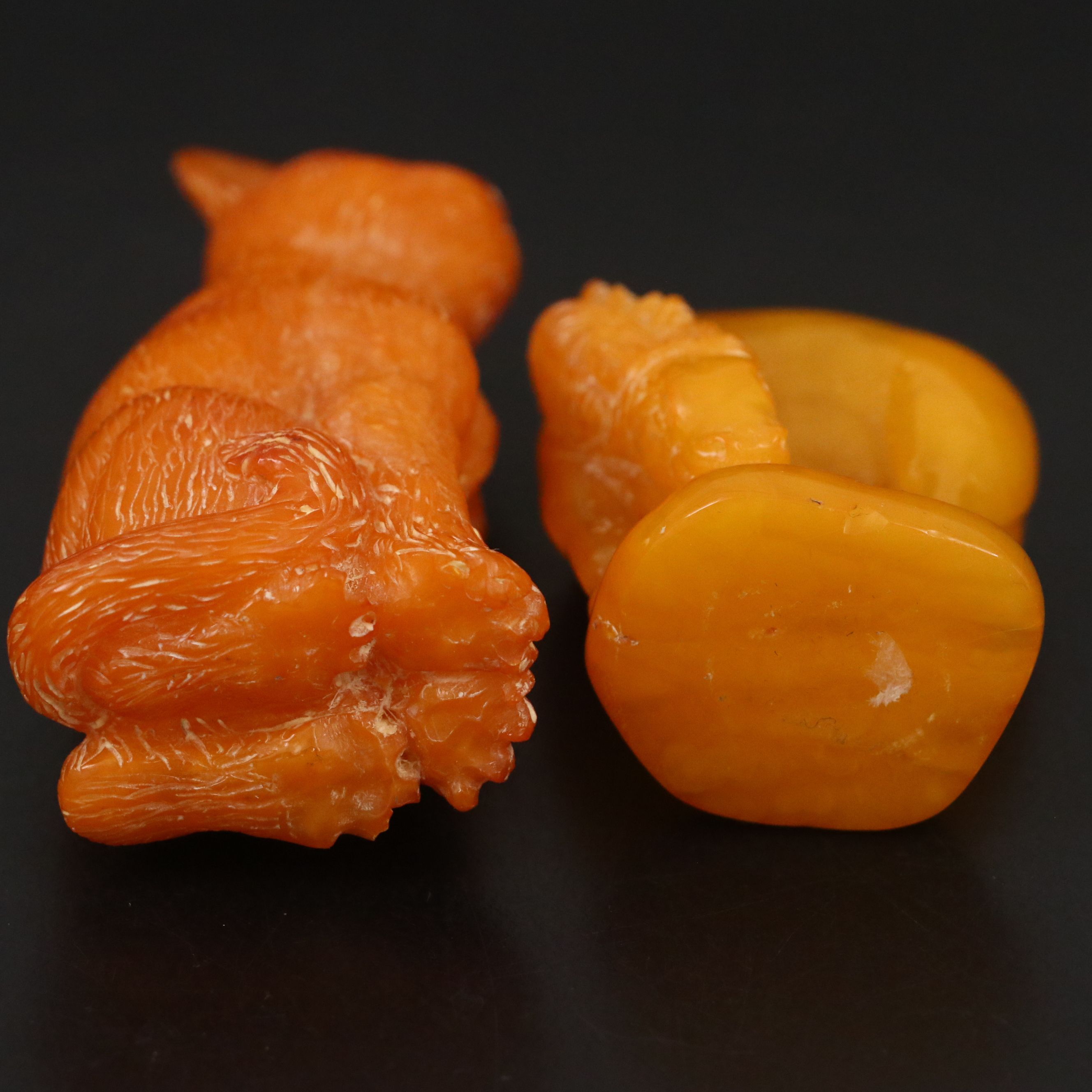 Chinese Carved Mutton Fat Amber Horse, Cat and Other Animals