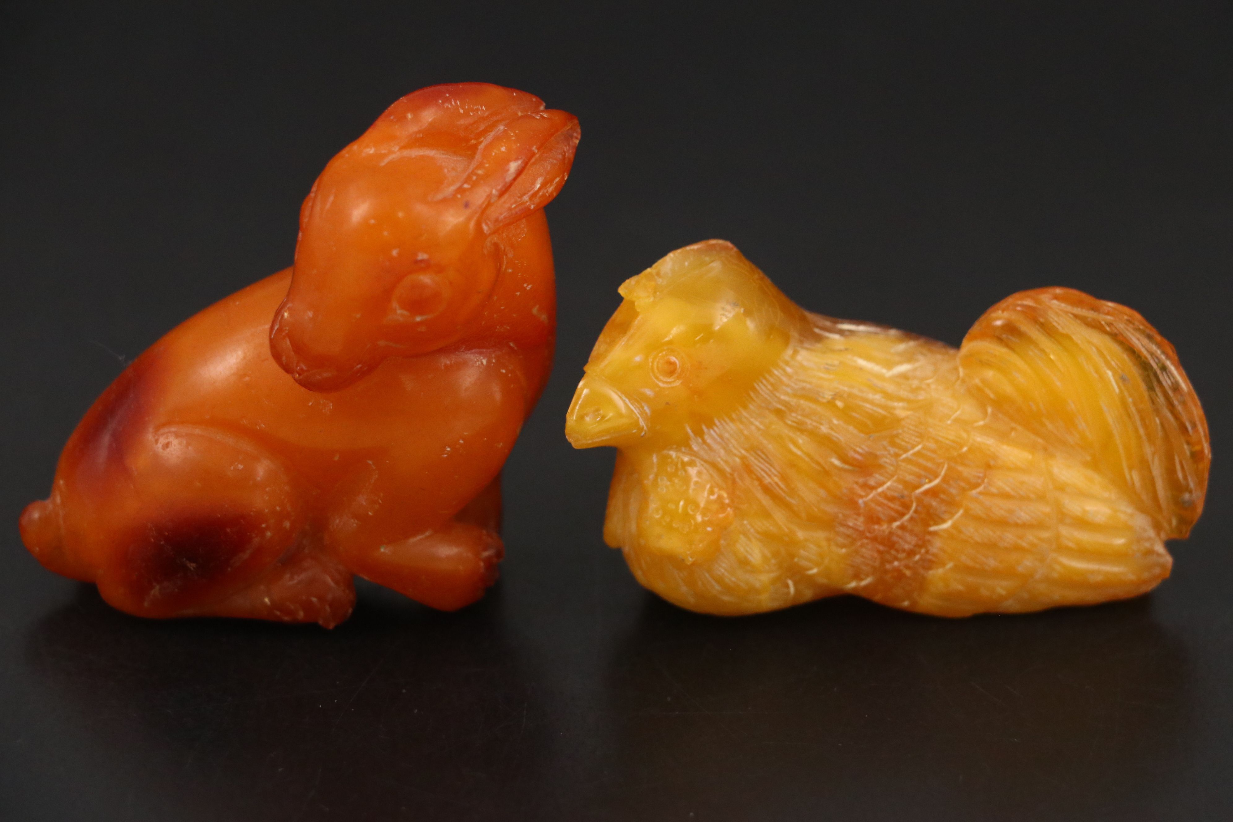 Chinese Carved Mutton Fat Amber Horse, Cat and Other Animals
