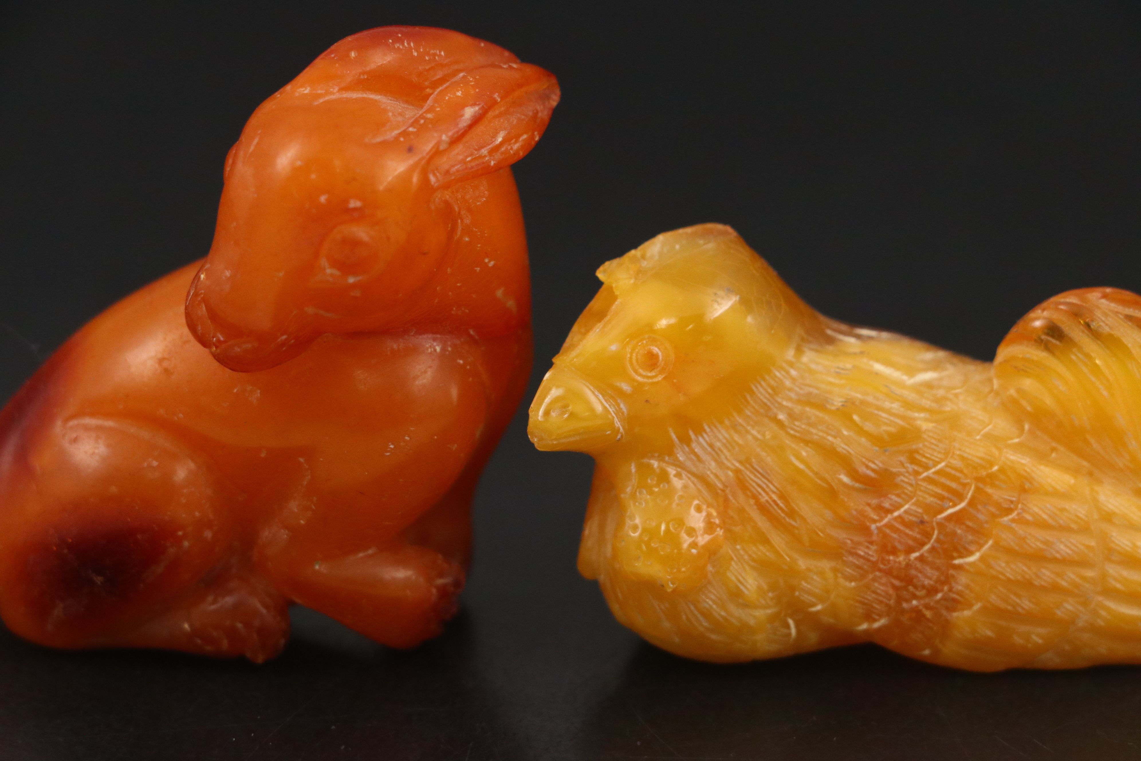 Chinese Carved Mutton Fat Amber Horse, Cat and Other Animals