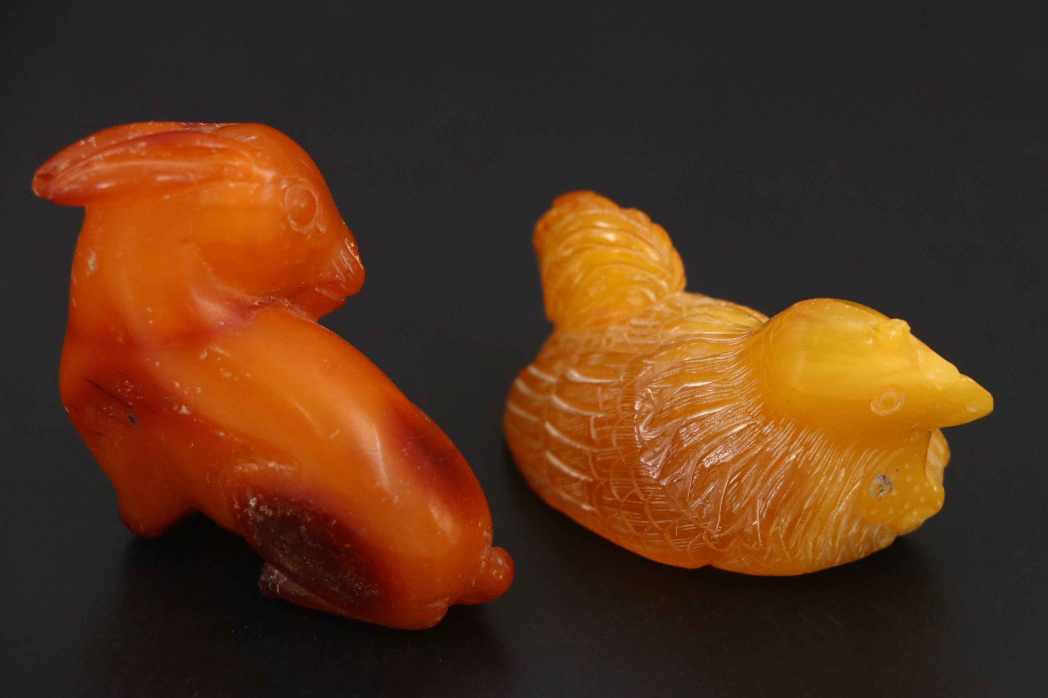 Chinese Carved Mutton Fat Amber Horse, Cat and Other Animals