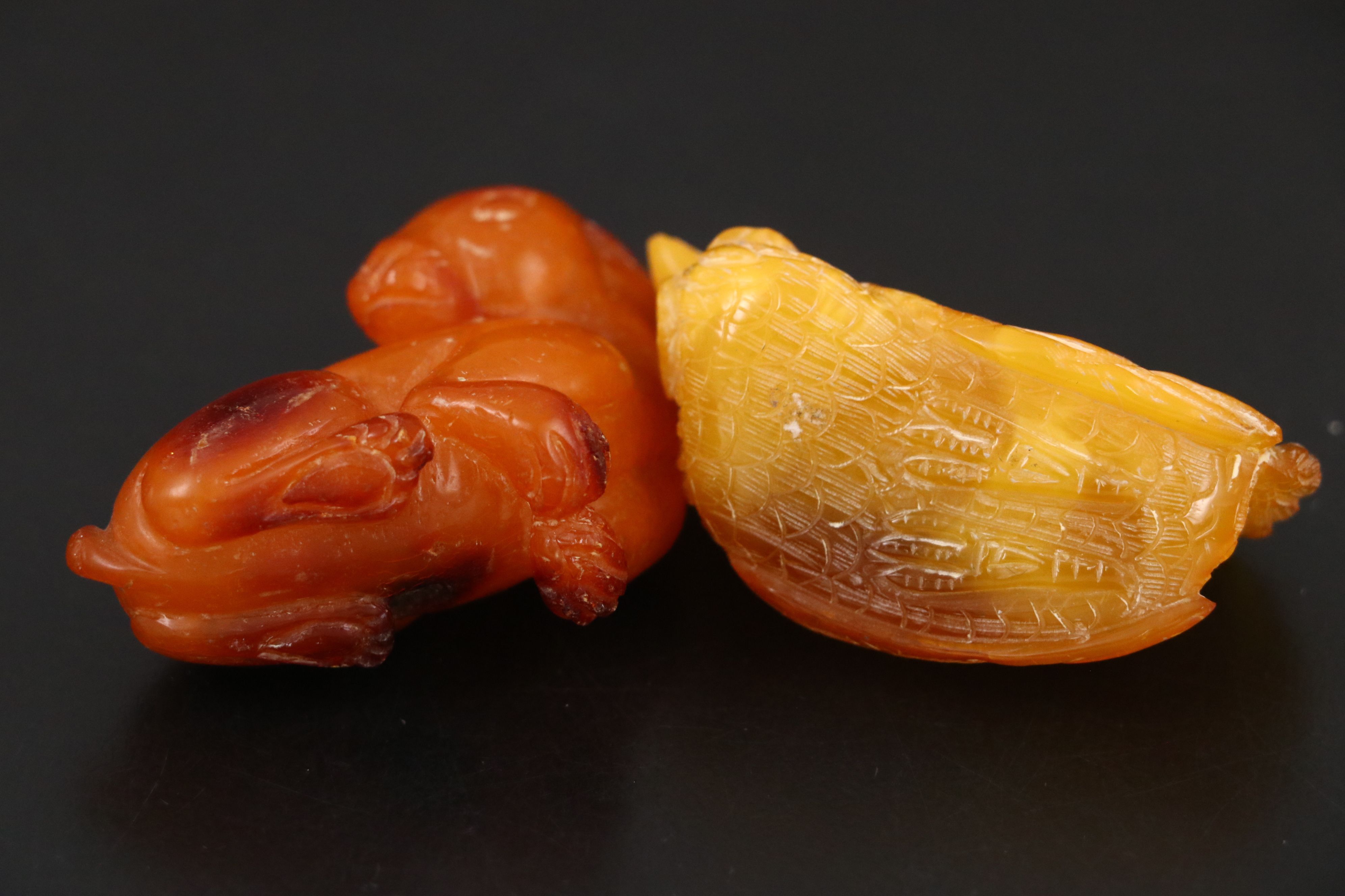 Chinese Carved Mutton Fat Amber Horse, Cat and Other Animals