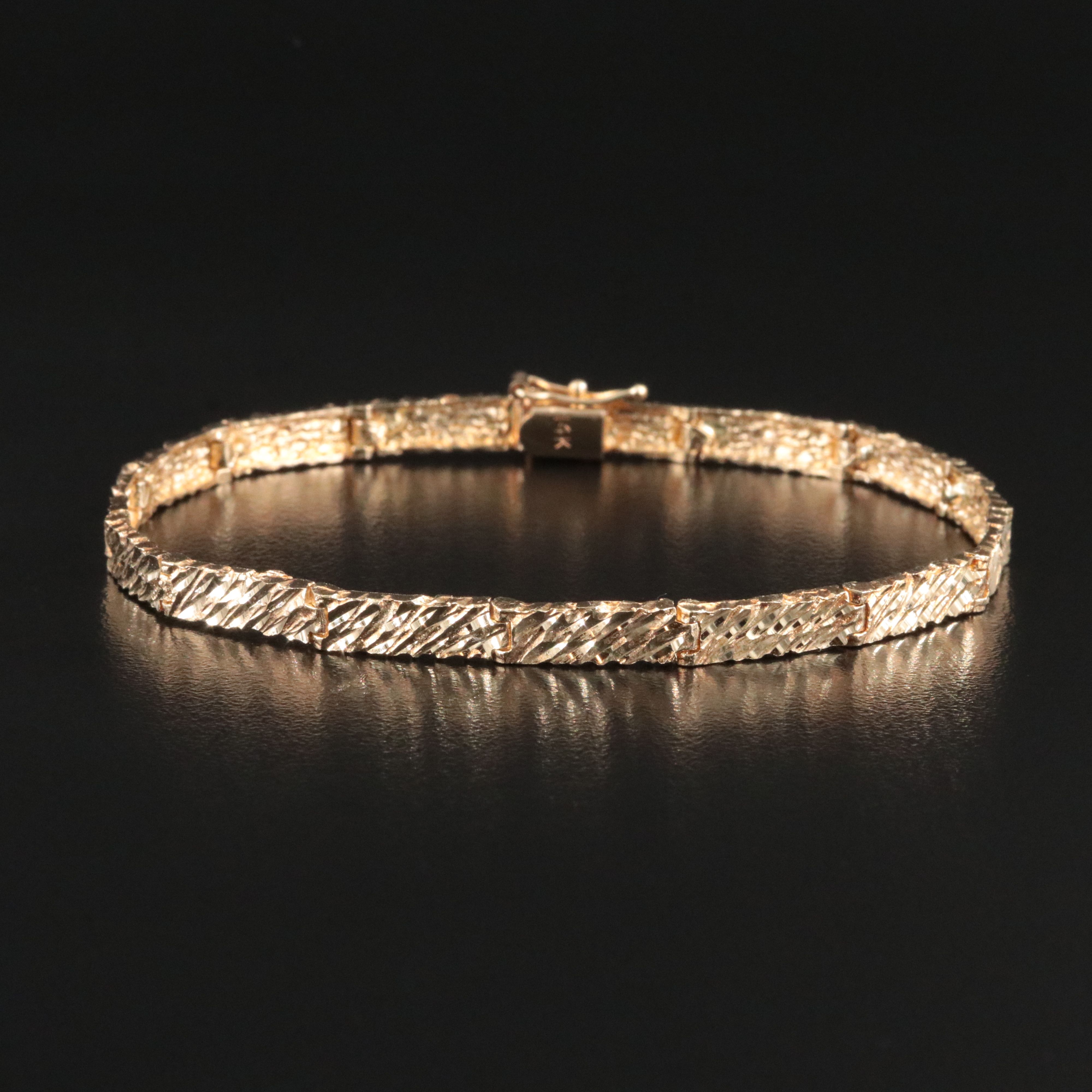 14K Panel Link Bracelet with Diamond-Cut Finish
