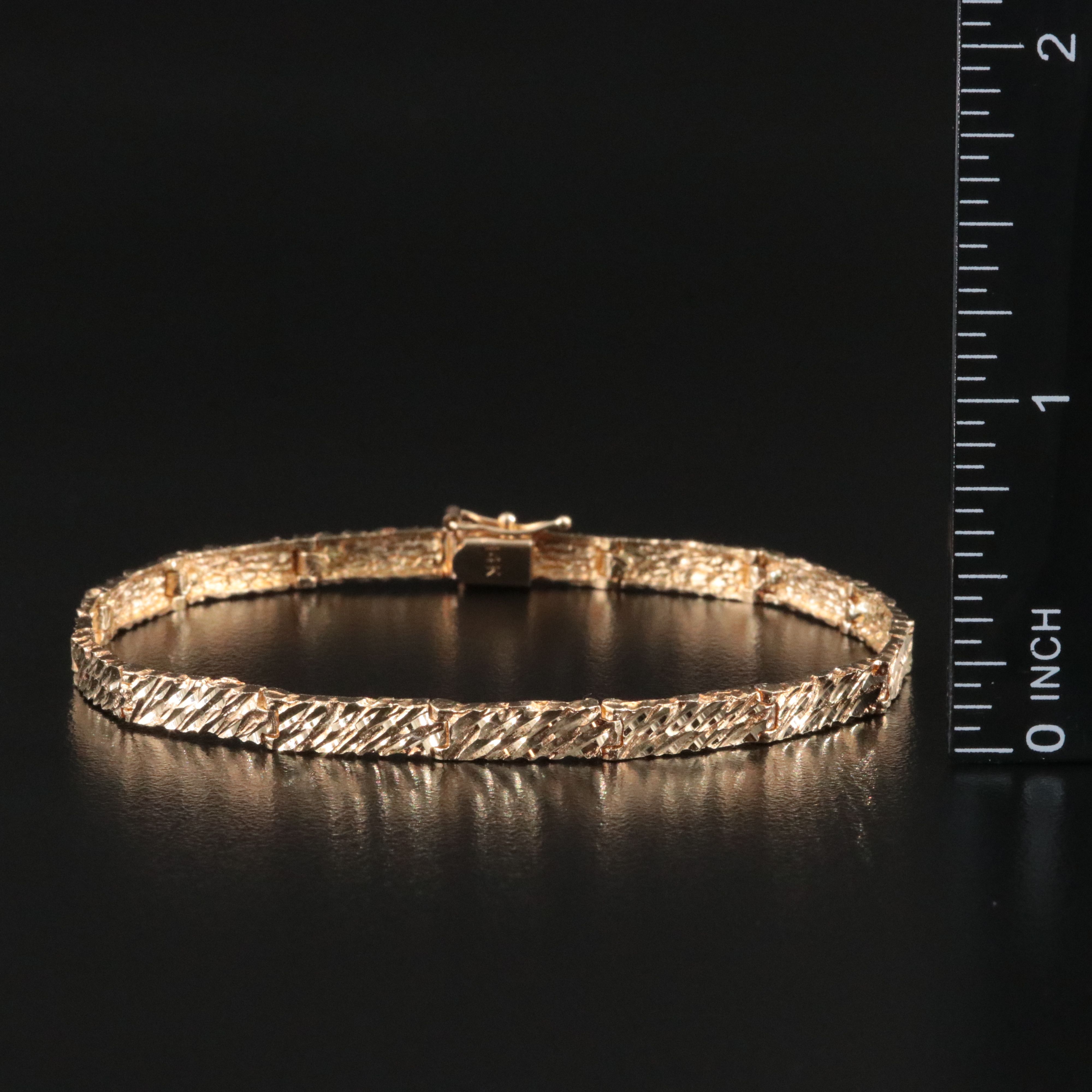 14K Panel Link Bracelet with Diamond-Cut Finish