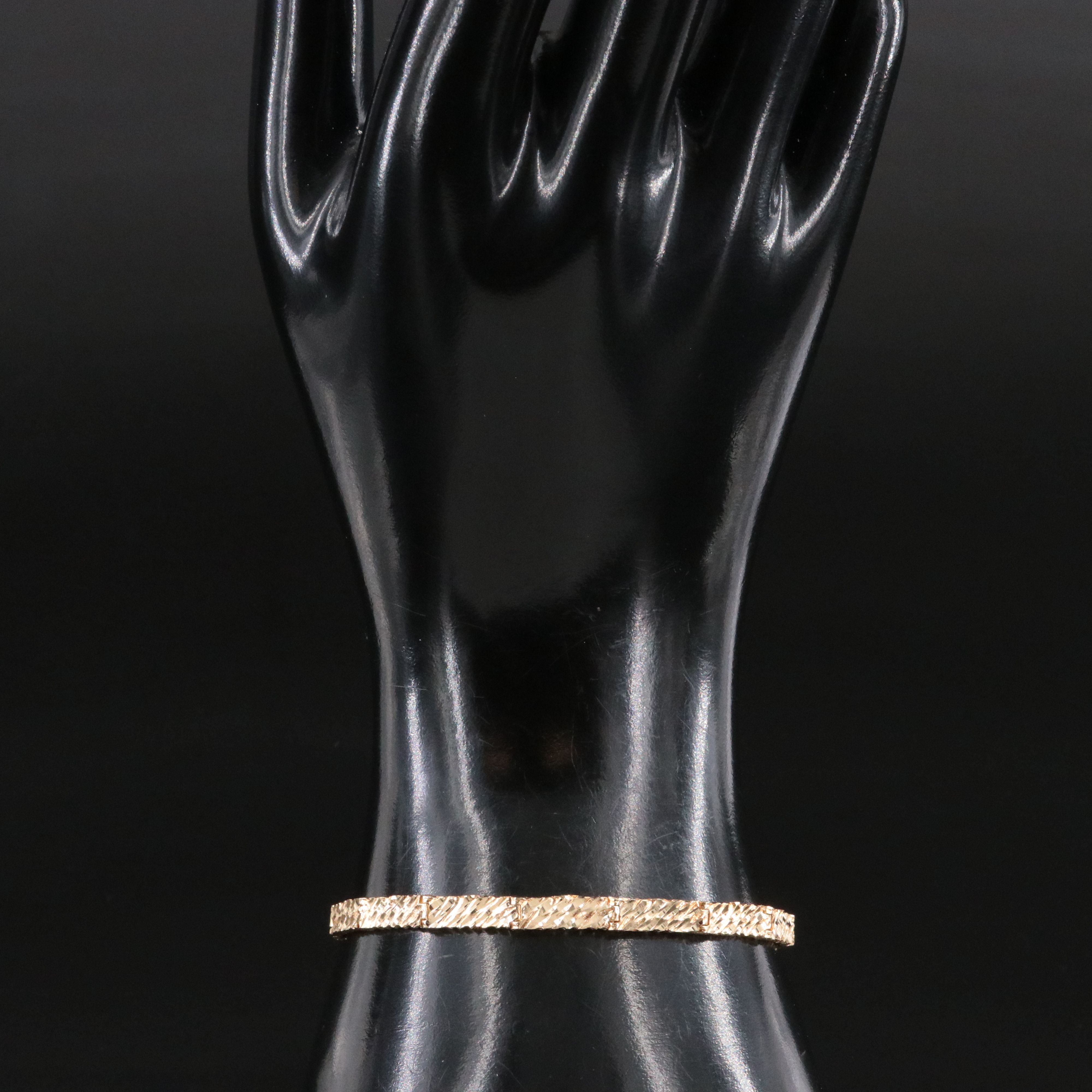 14K Panel Link Bracelet with Diamond-Cut Finish