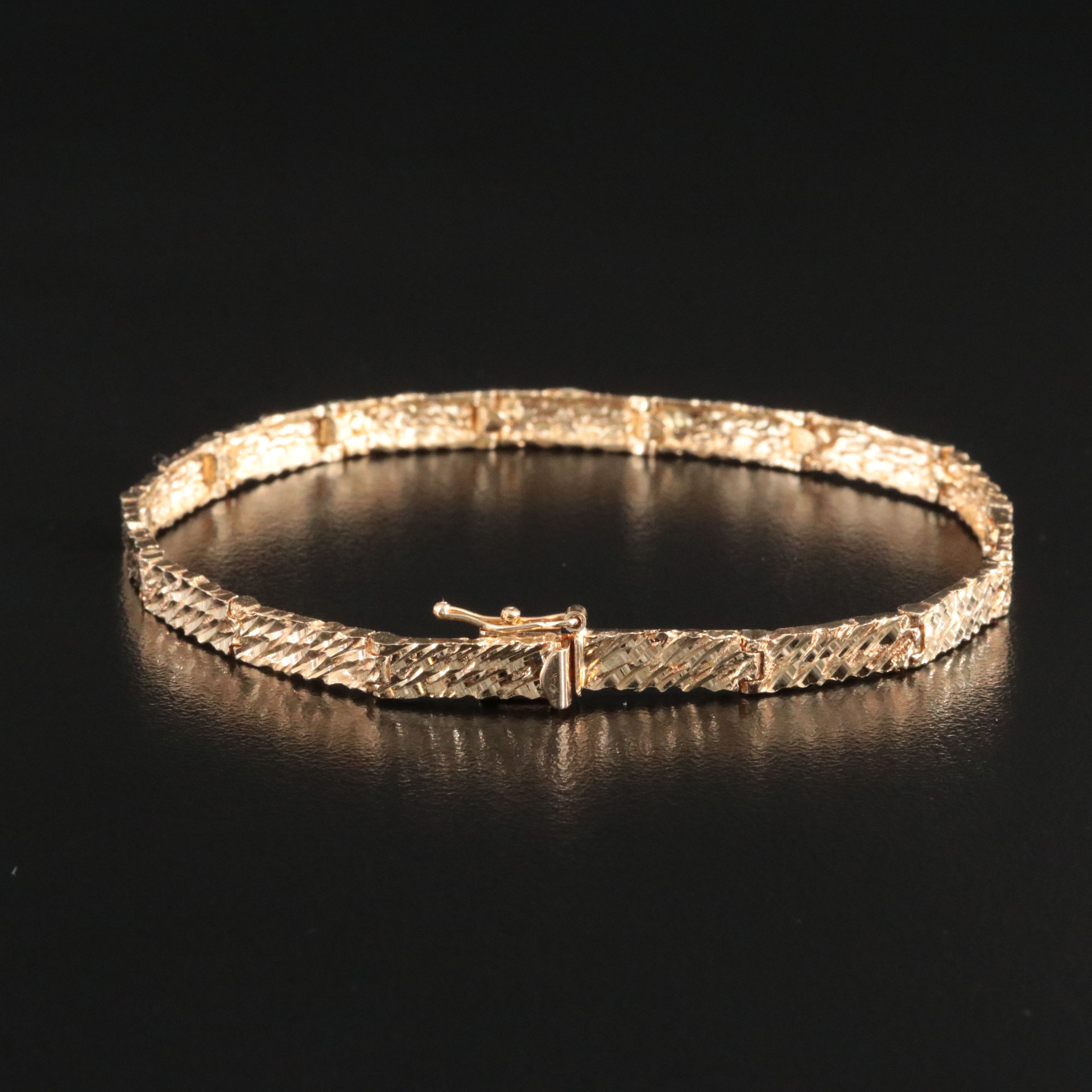 14K Panel Link Bracelet with Diamond-Cut Finish