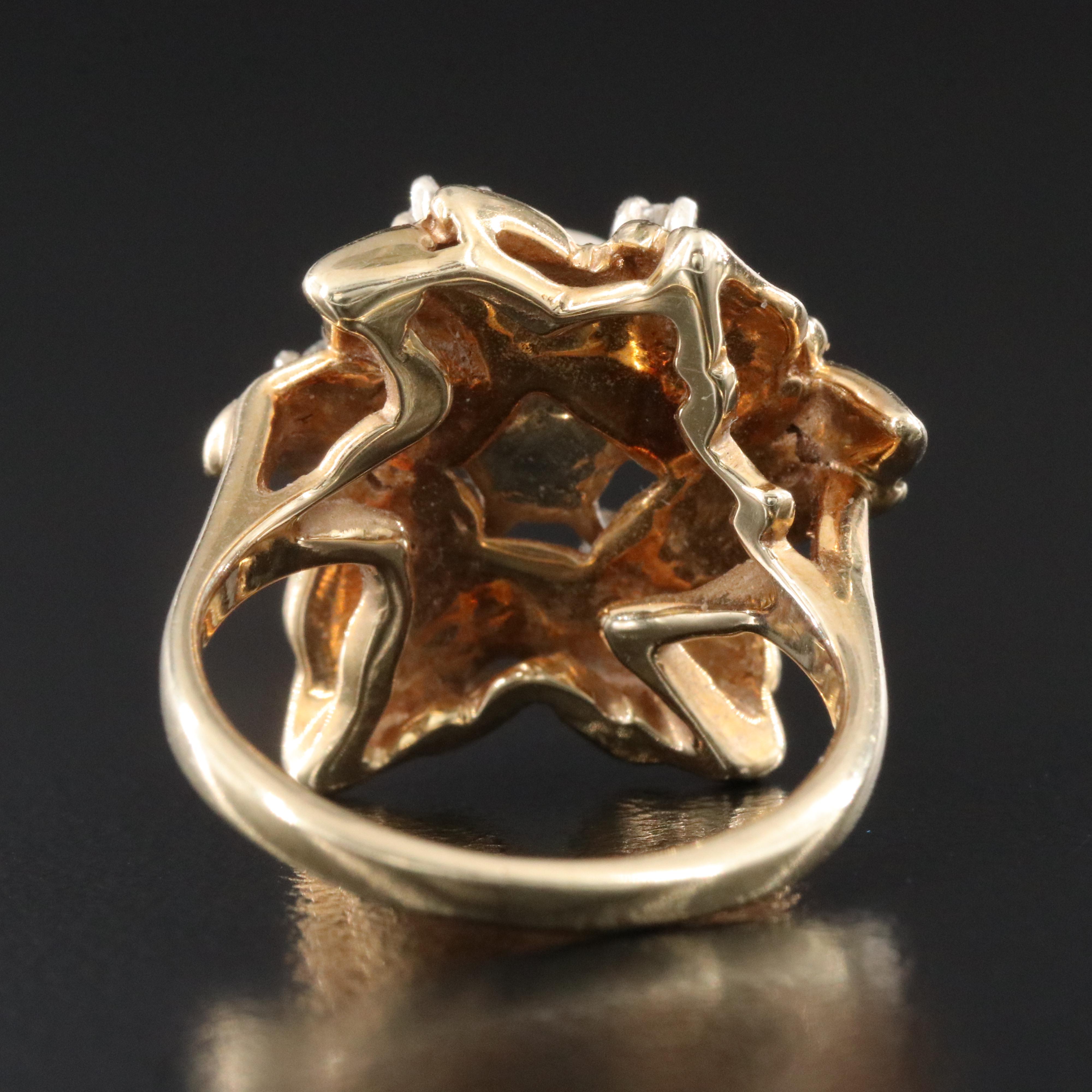 1950s 14K Pearl and Diamond Flower Ring