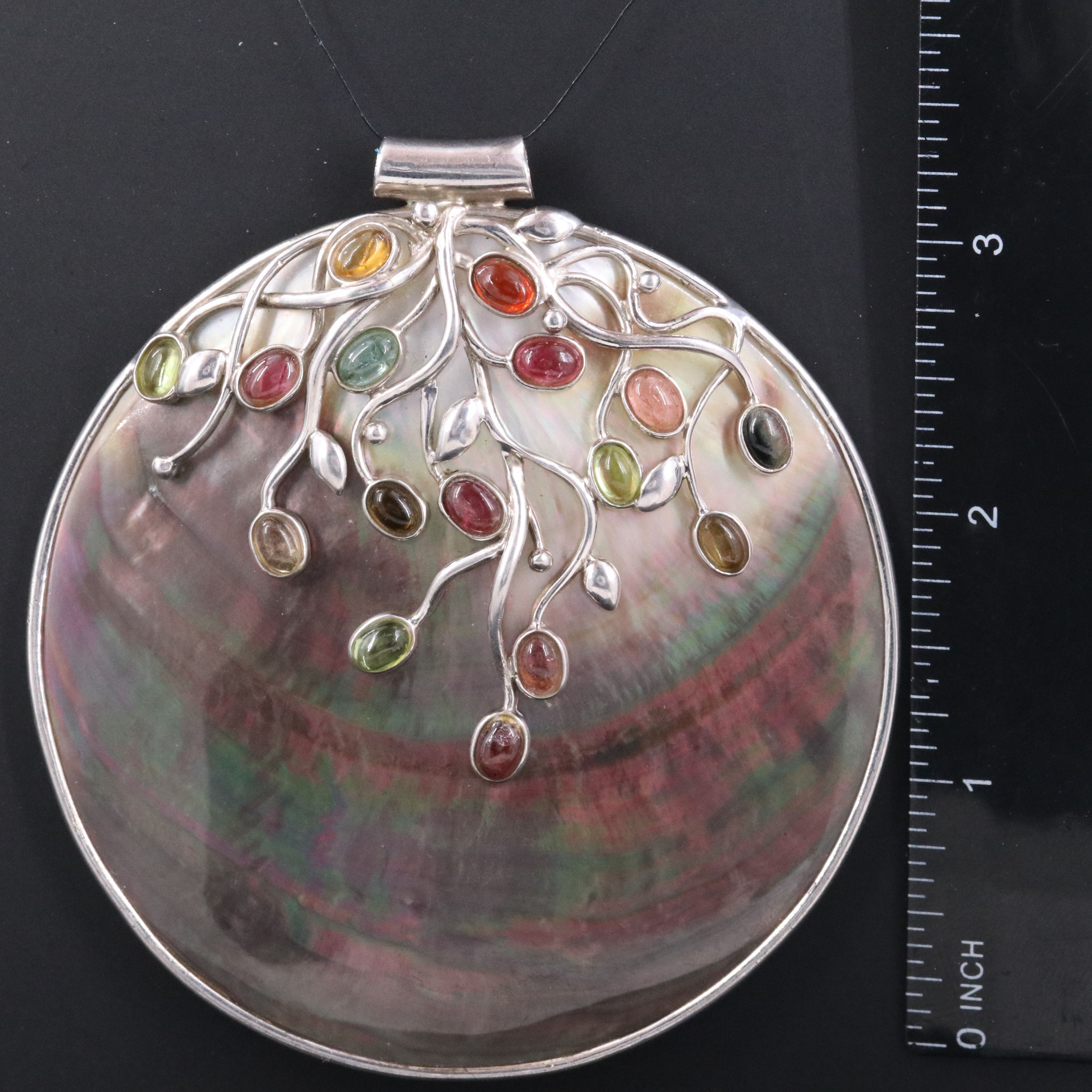 Sterling Mother-of-Pearl and Tourmaline Vine Pendant