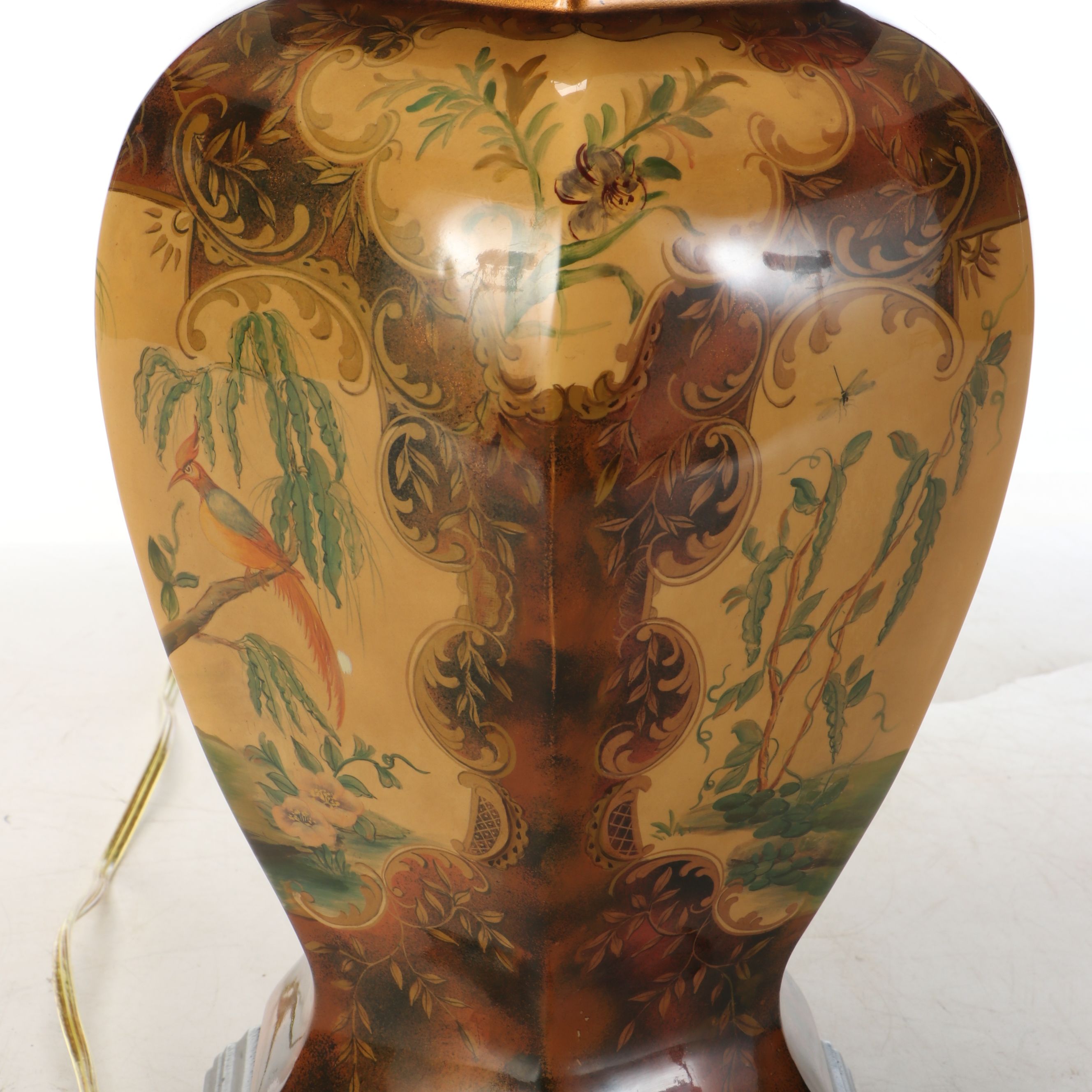 Chinoiserie Panel-Decorated Ginger Jar Table Lamp with Silk Shade