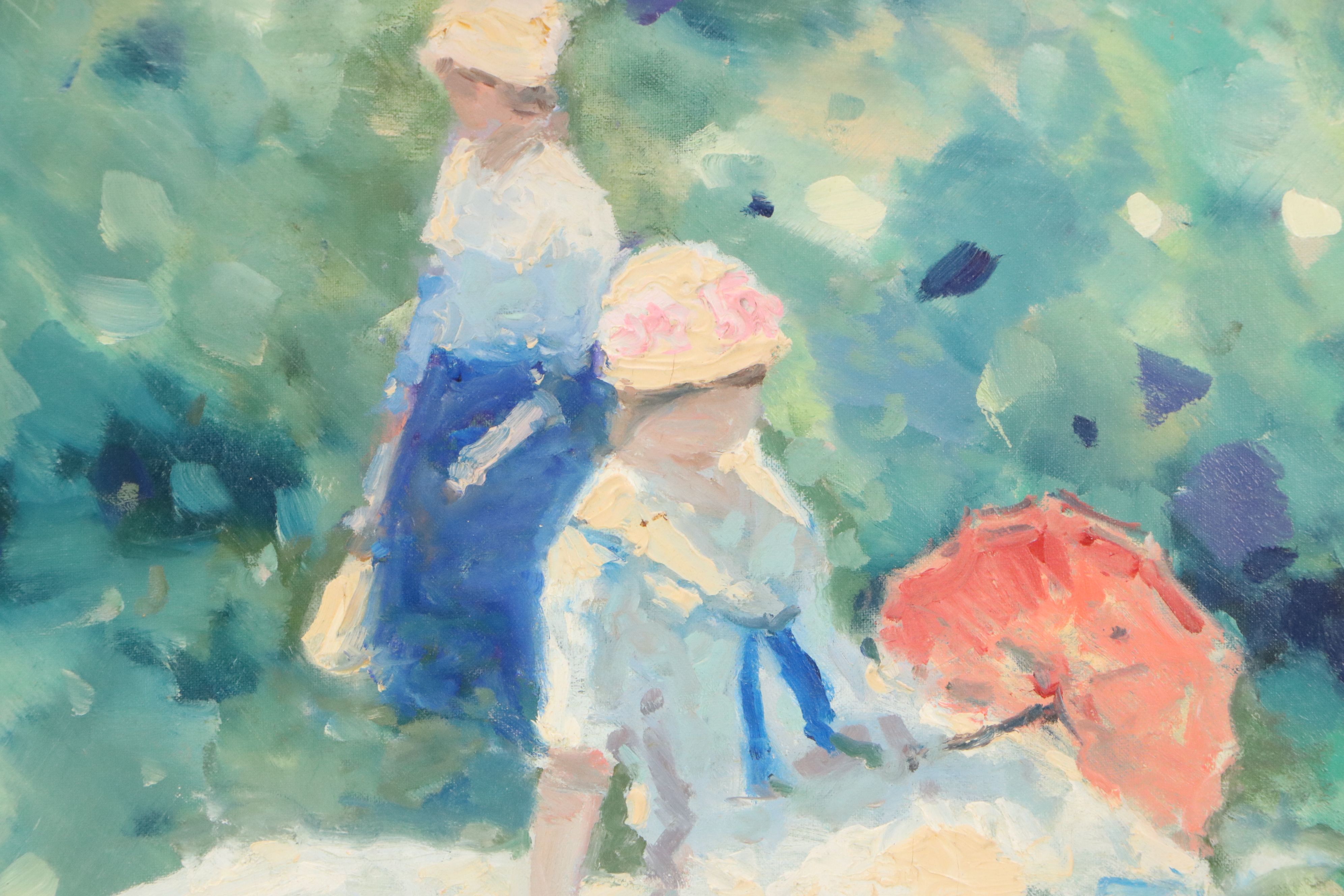 André Gisson Impressionist Style Oil Painting Landscape with Figures