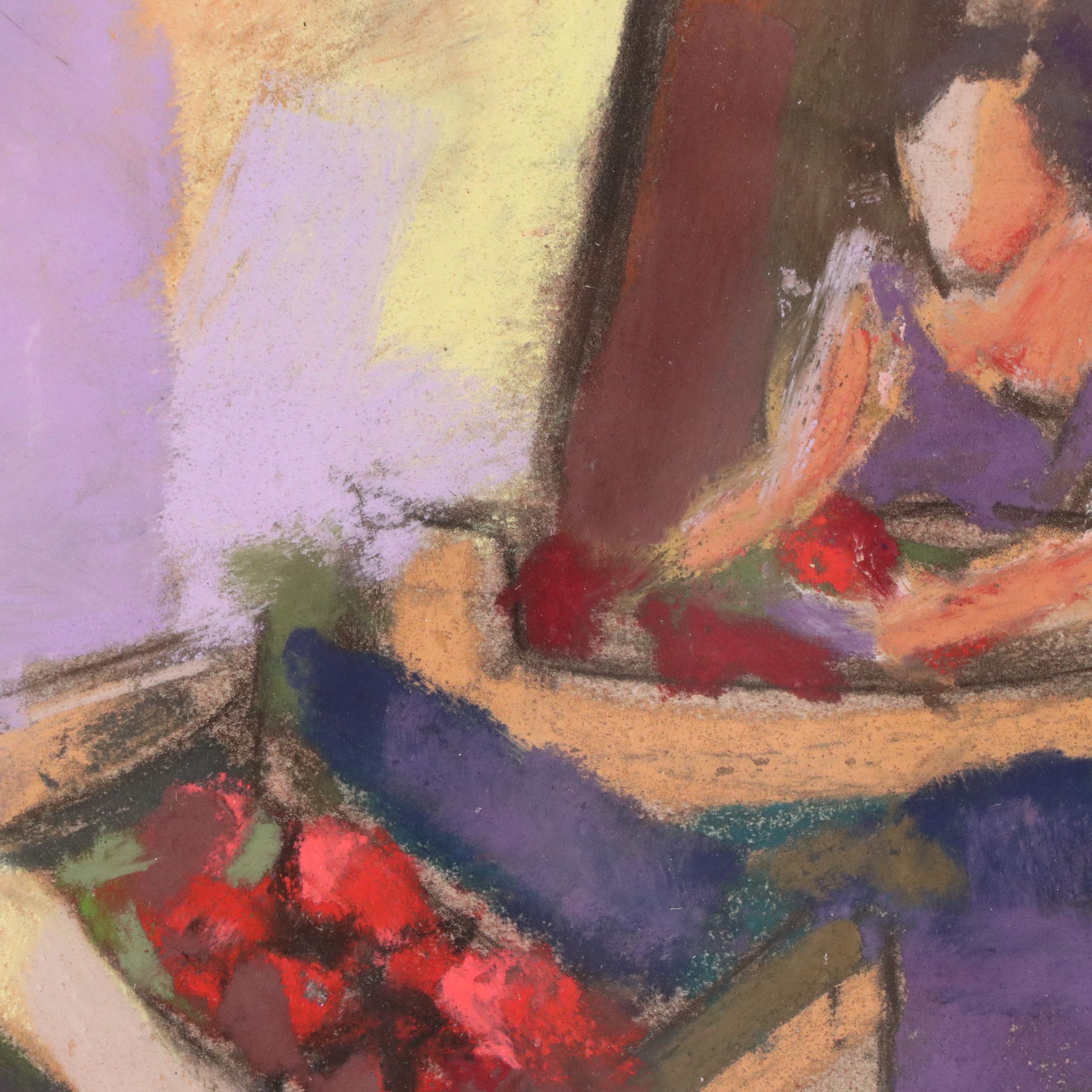 Philippe Janin Oil Pastel Painting "La Marchande (The Merchant)," 21st Century