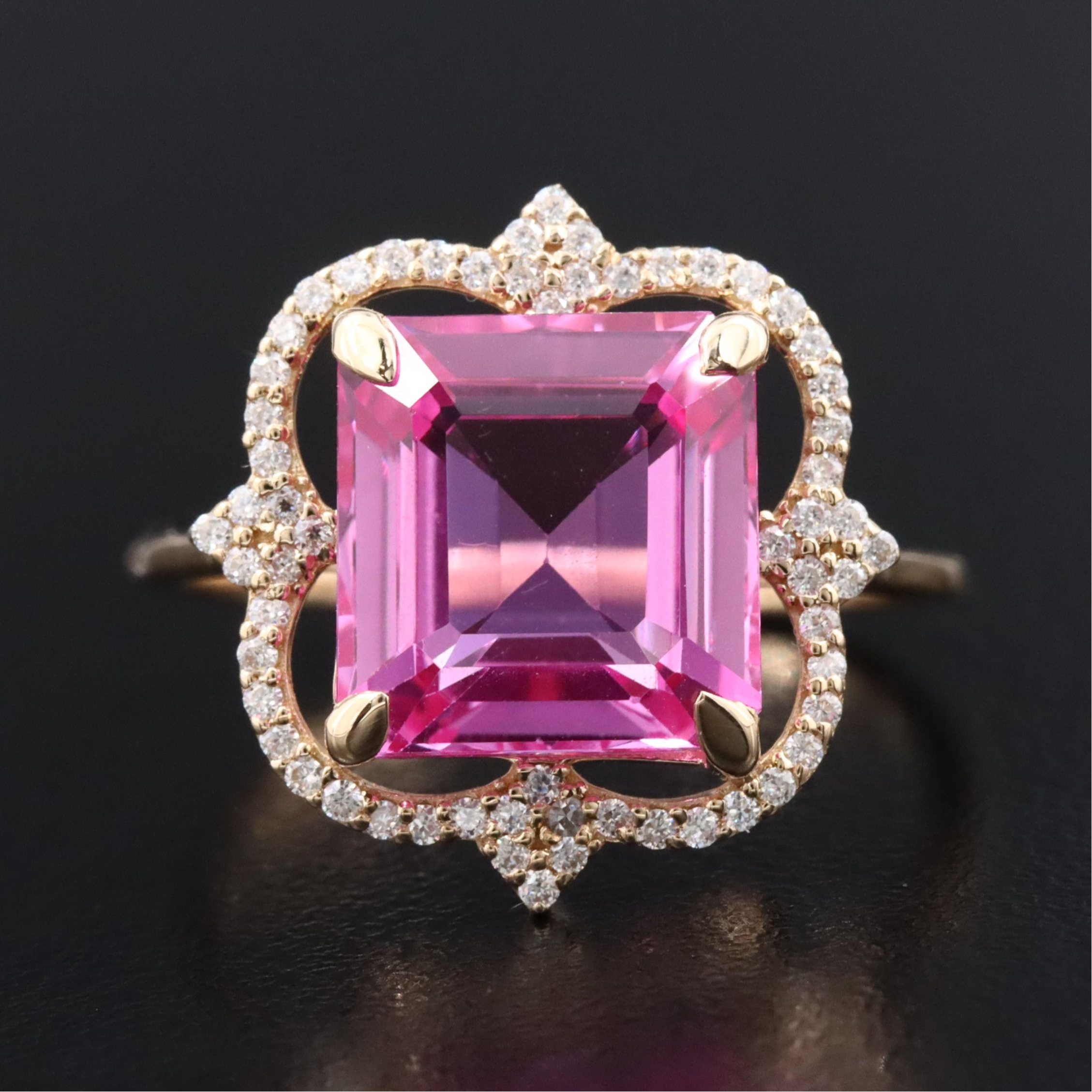 14K 5.94 CT Pink Sapphire and Moissanite Halo Ring