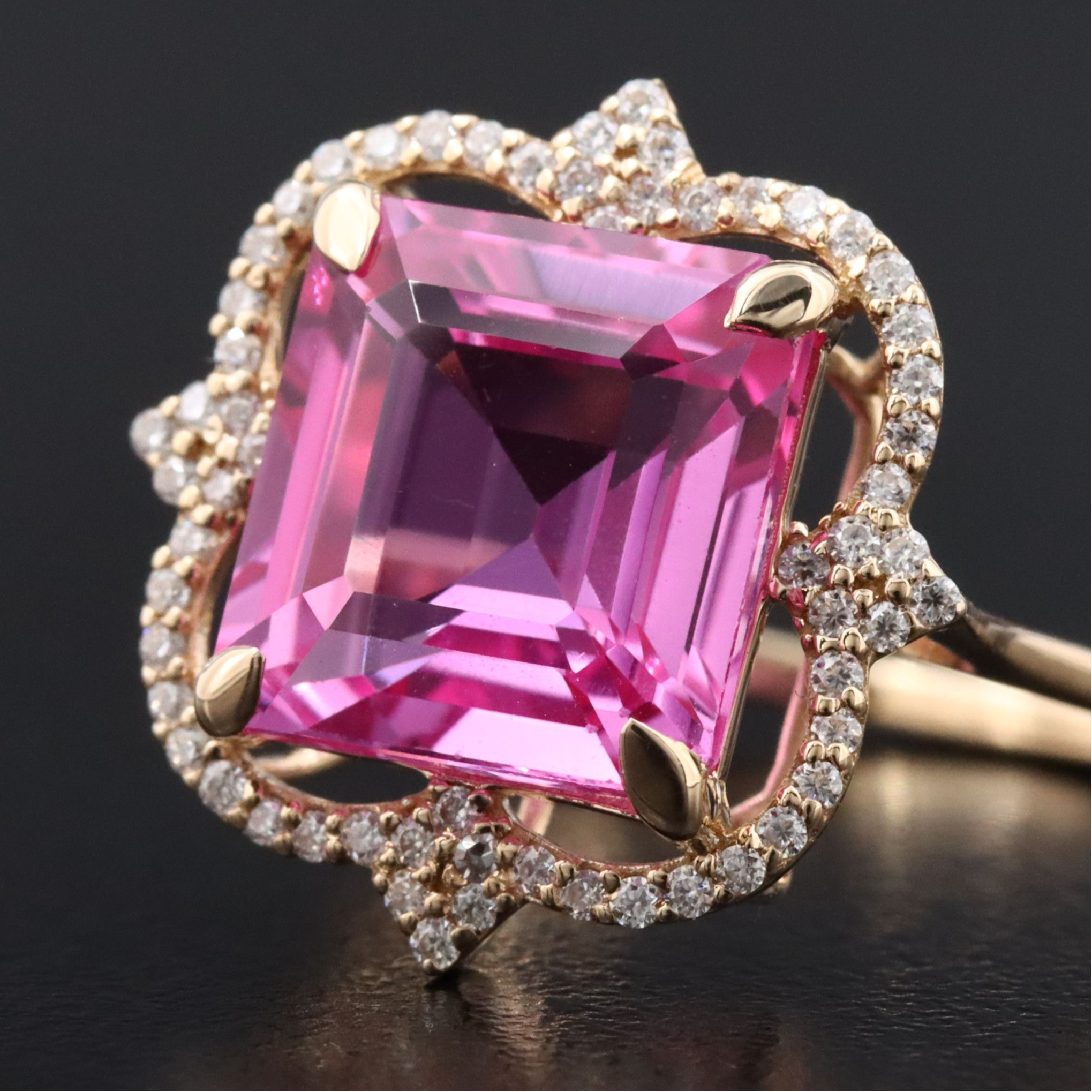 14K 5.94 CT Pink Sapphire and Moissanite Halo Ring