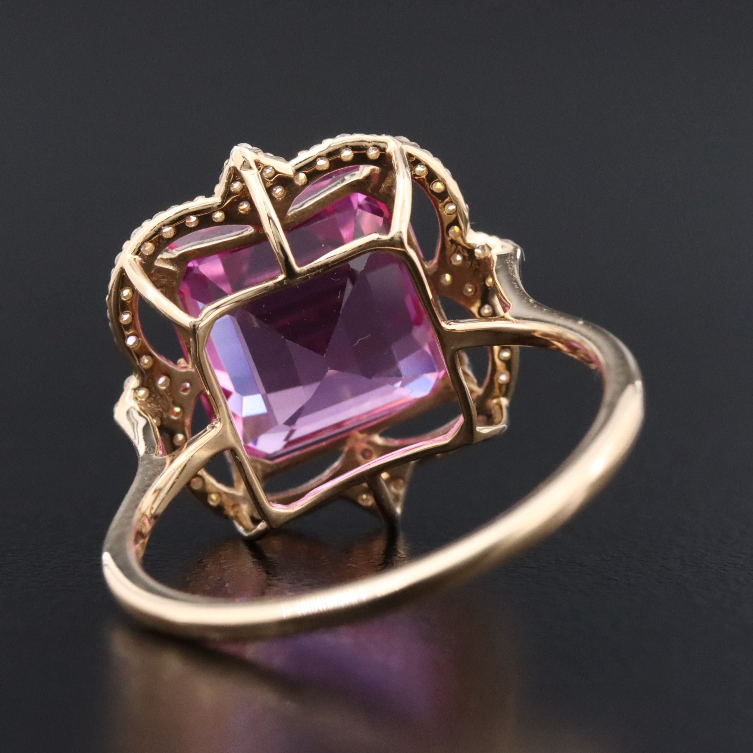 14K 5.94 CT Pink Sapphire and Moissanite Halo Ring