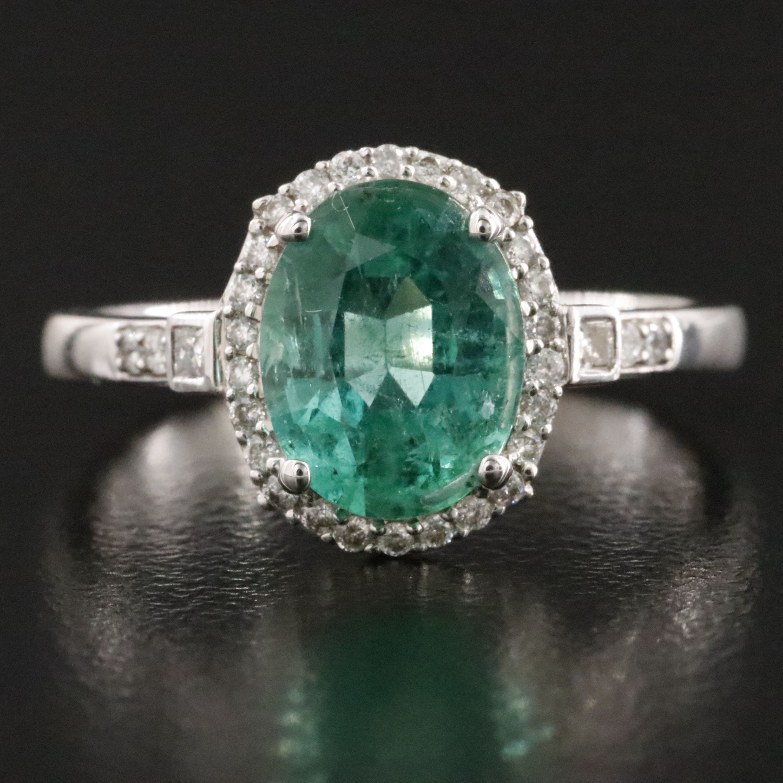 14K 1.79 CT Emerald and Diamond Halo Ring