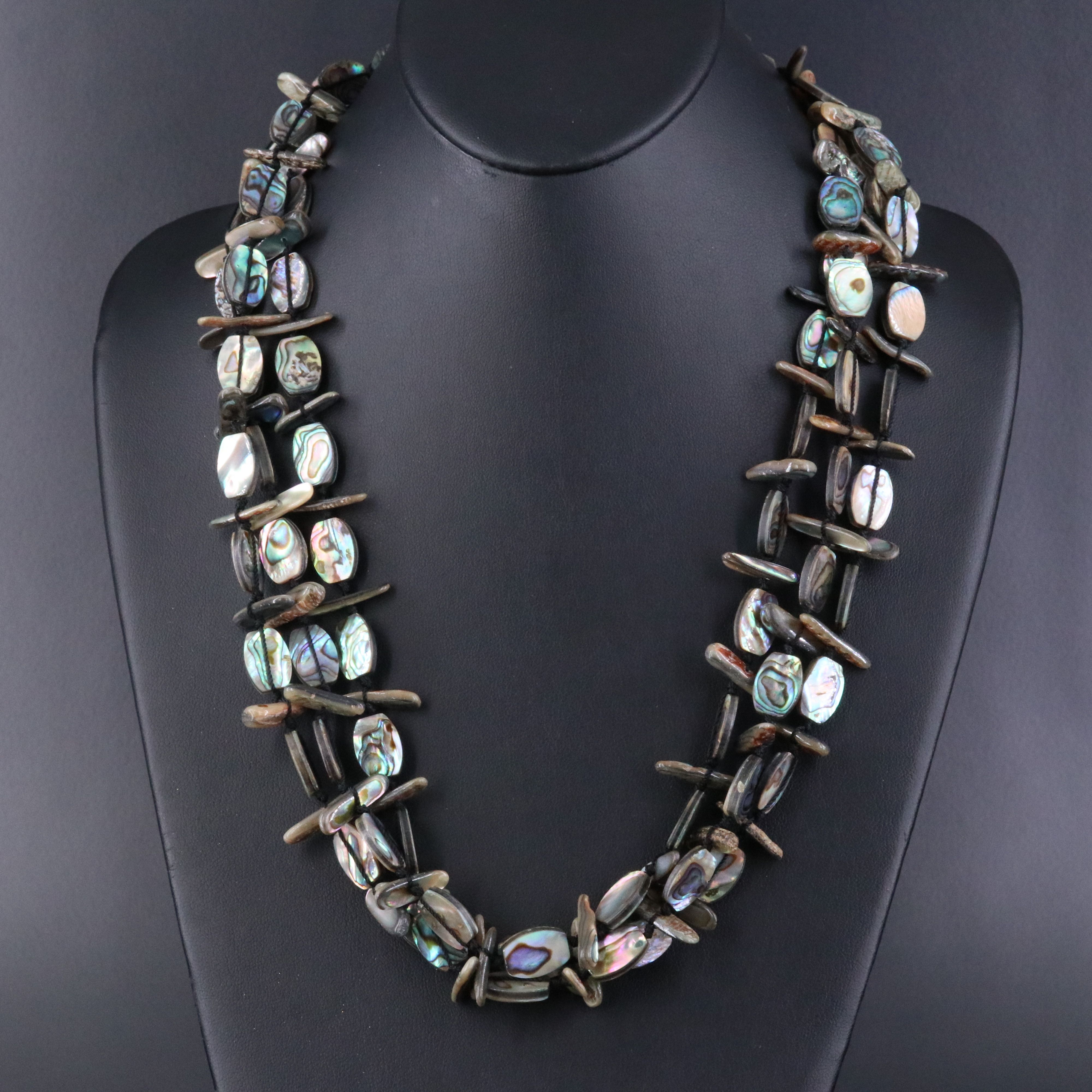 Triple-Strand Abalone Bead Necklace with Sterling Clasp