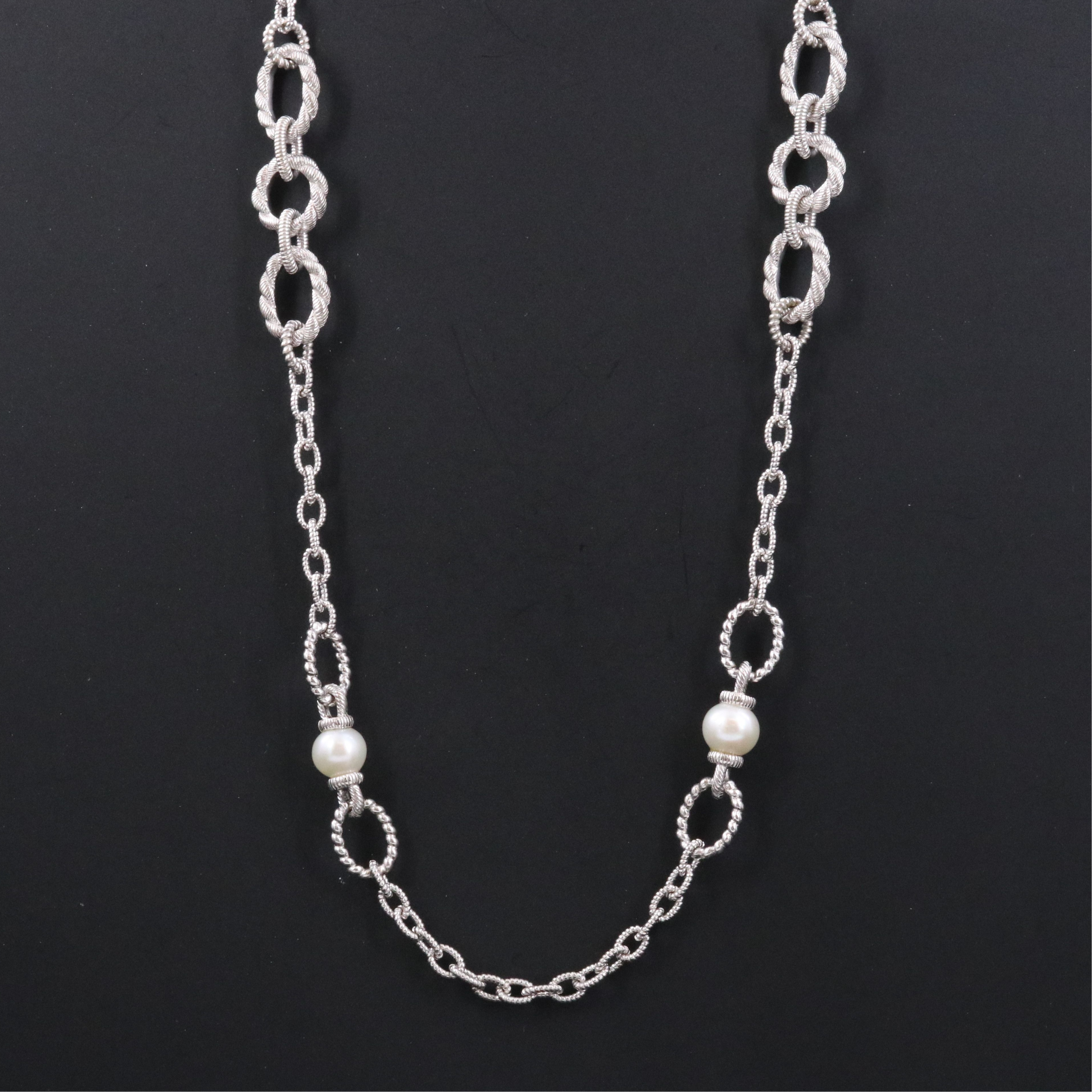 Judith Ripka Sterling Pearl and CZ Station Necklace