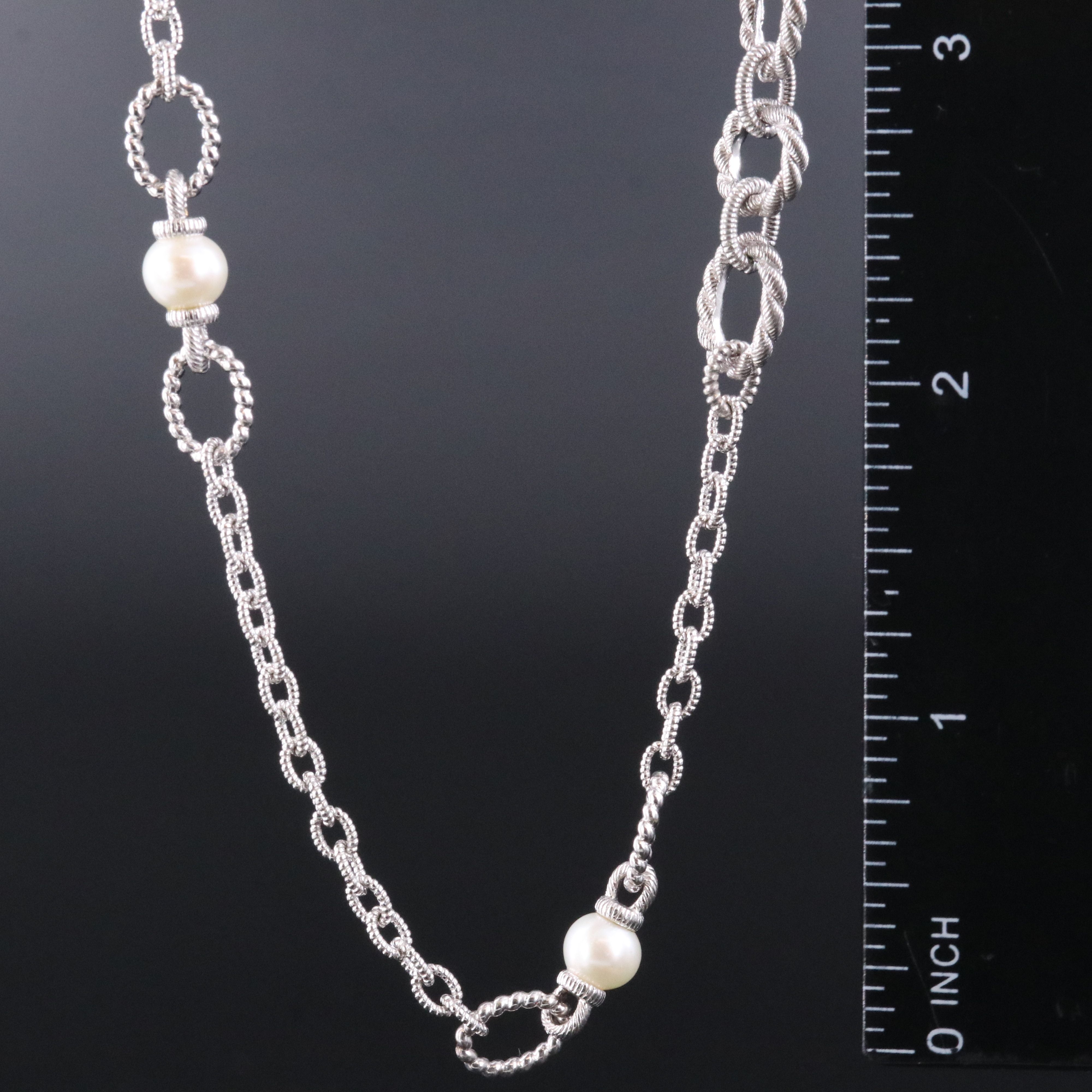 Judith Ripka Sterling Pearl and CZ Station Necklace