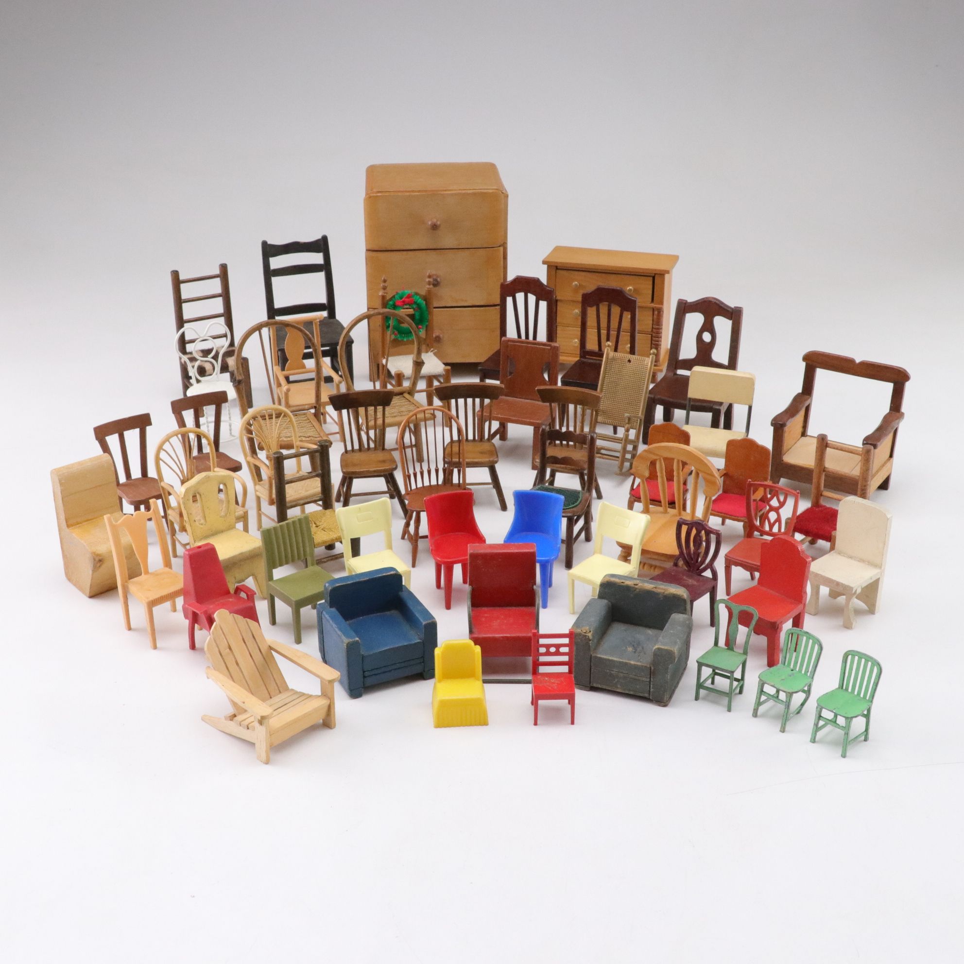 Collection of Doll House Furniture Including Chairs, Dressers and More, 1970s