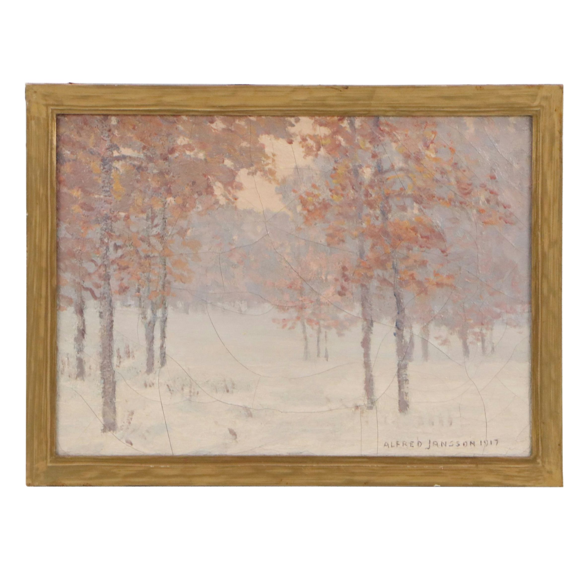Alfred Jansson Oil Painting of Forest in Snow, 1917