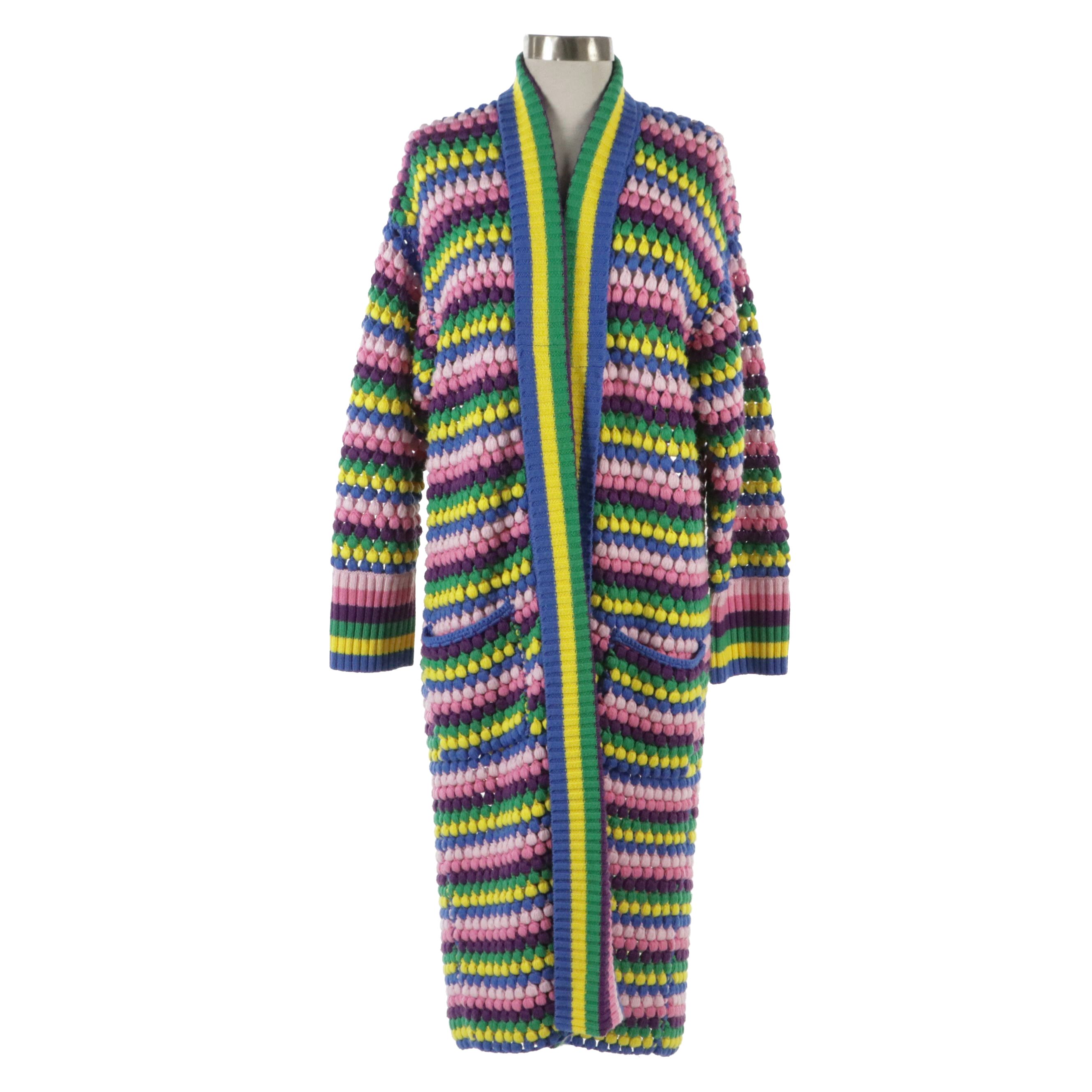 Mira Mikati Colorful Striped Crochet Sweater in Wool Blend