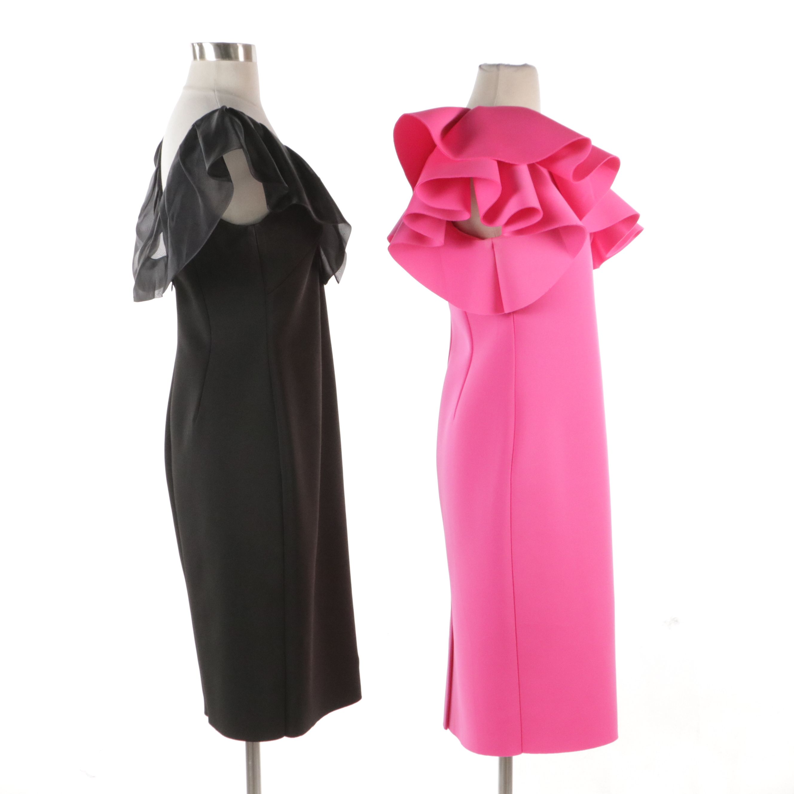 Eliza J Hot Pink & Black Neoprene Bodycon Dresses with Ruffled Details