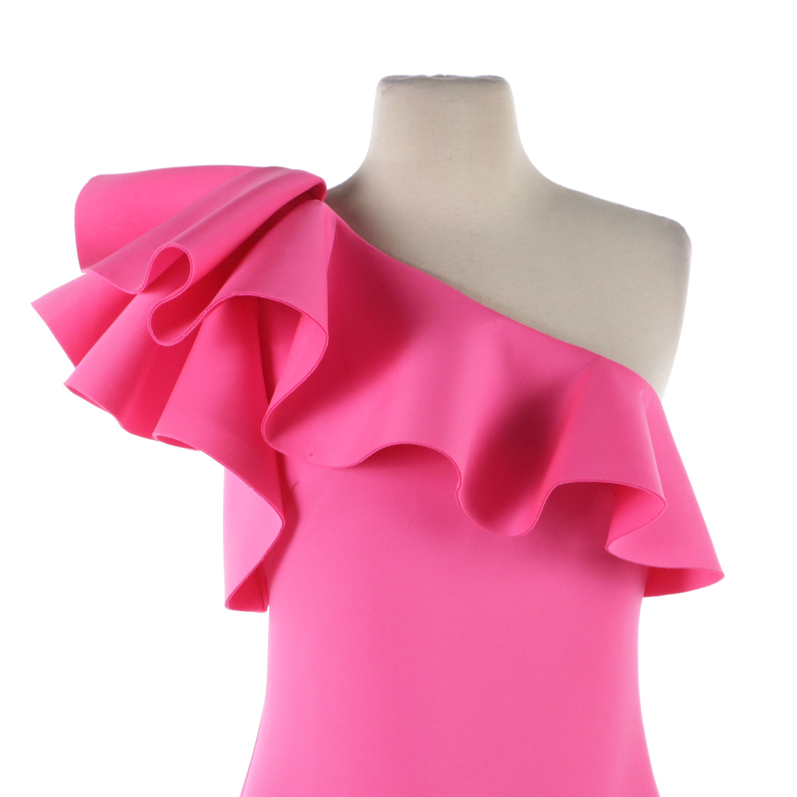 Eliza J Hot Pink & Black Neoprene Bodycon Dresses with Ruffled Details