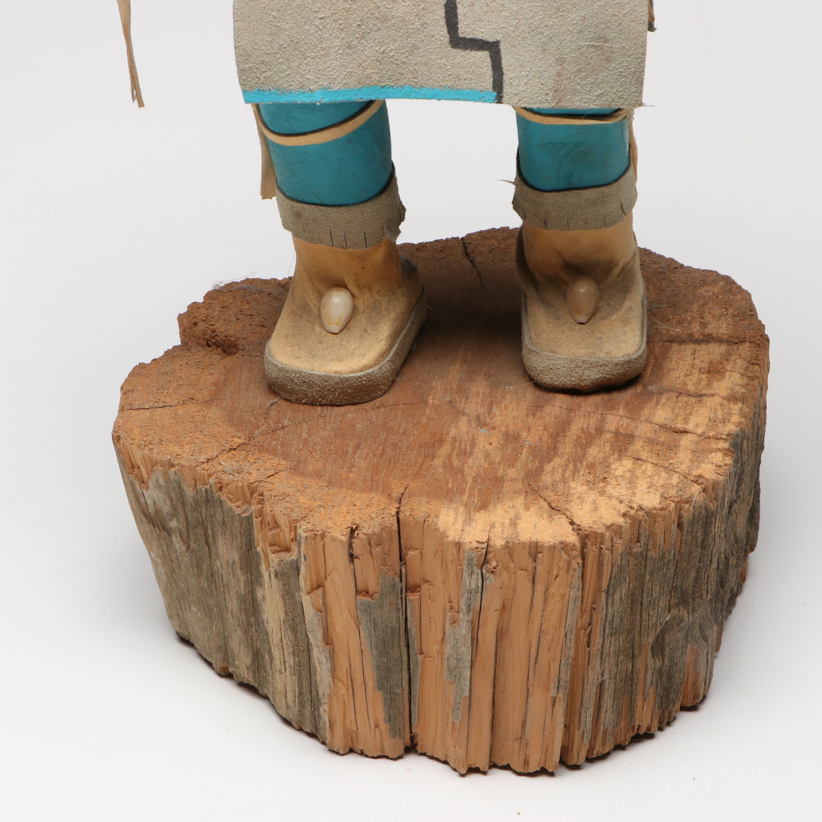 F. Peralto "Sunface" Tawa Cottonwood Kachina Doll with Rabbit Fur and Feathers