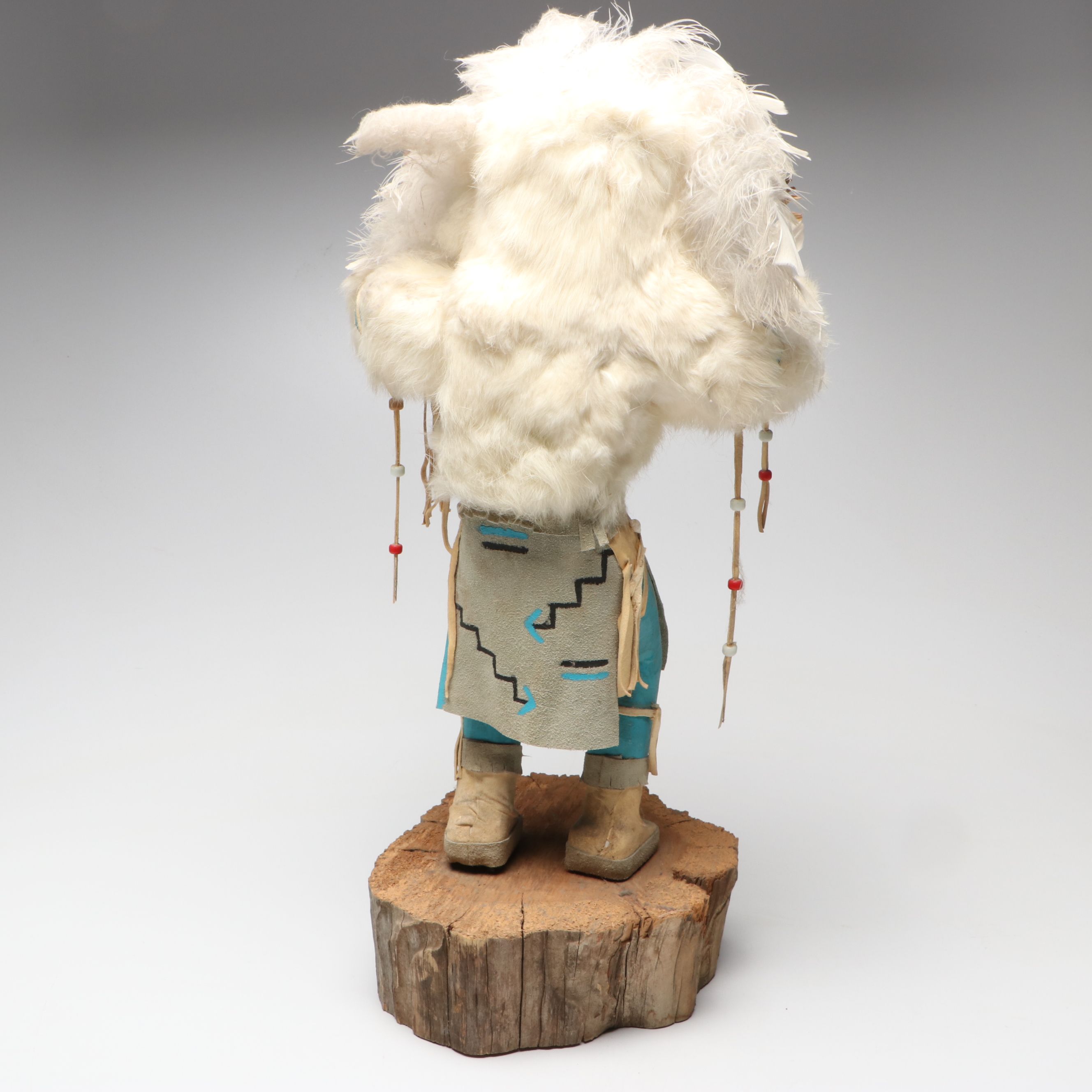 F. Peralto "Sunface" Tawa Cottonwood Kachina Doll with Rabbit Fur and Feathers