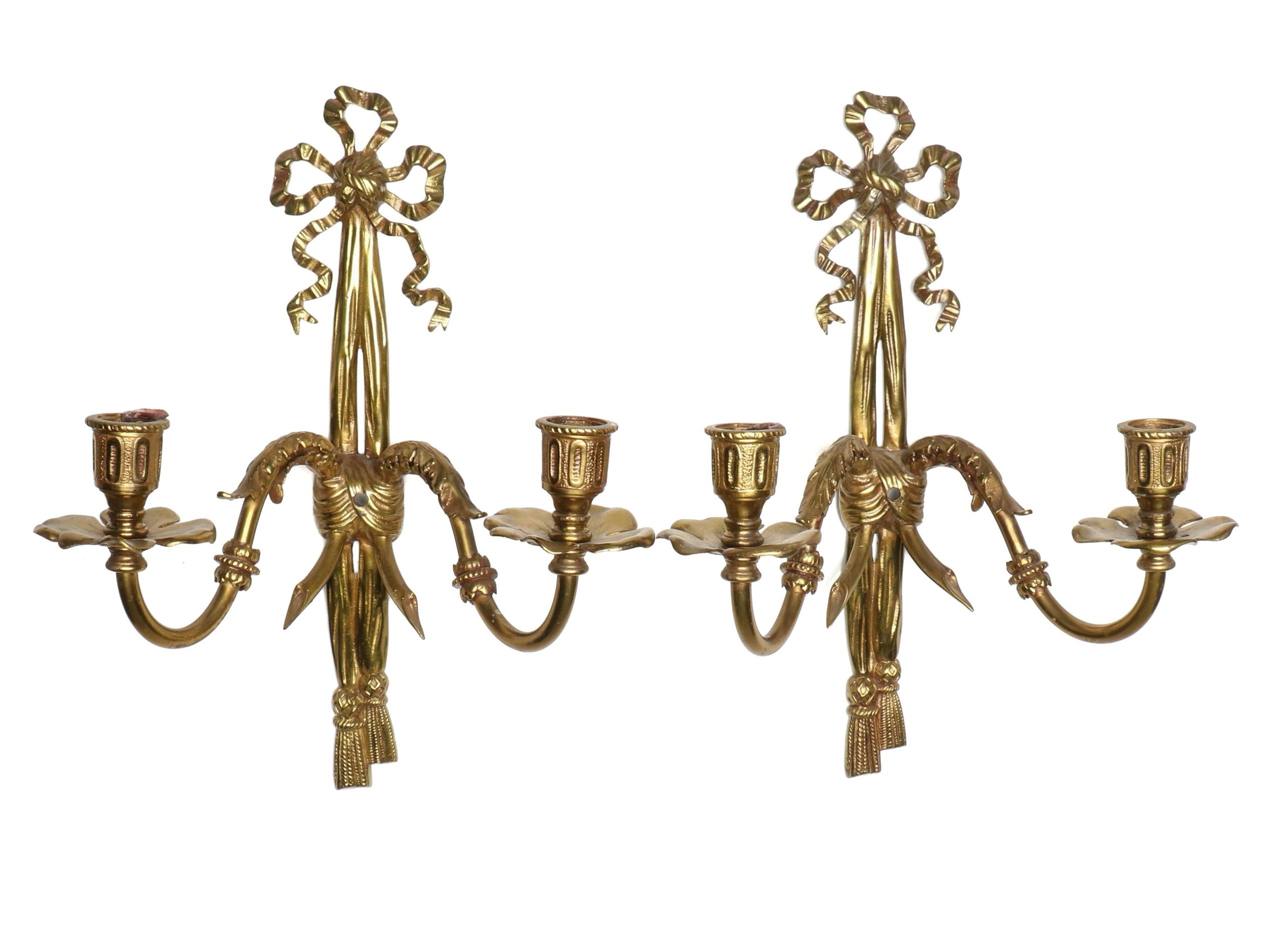 Louis XVI Brass Finish Candle Sconces